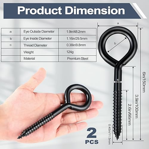 Miniatura 3 de DELSWIN Ganchos de ojo de tornillo  800 libras, ganchos de ojo resistentes de 6 pulgadas, pernos de ojo autorroscantes a prueba de óxido, tornillo