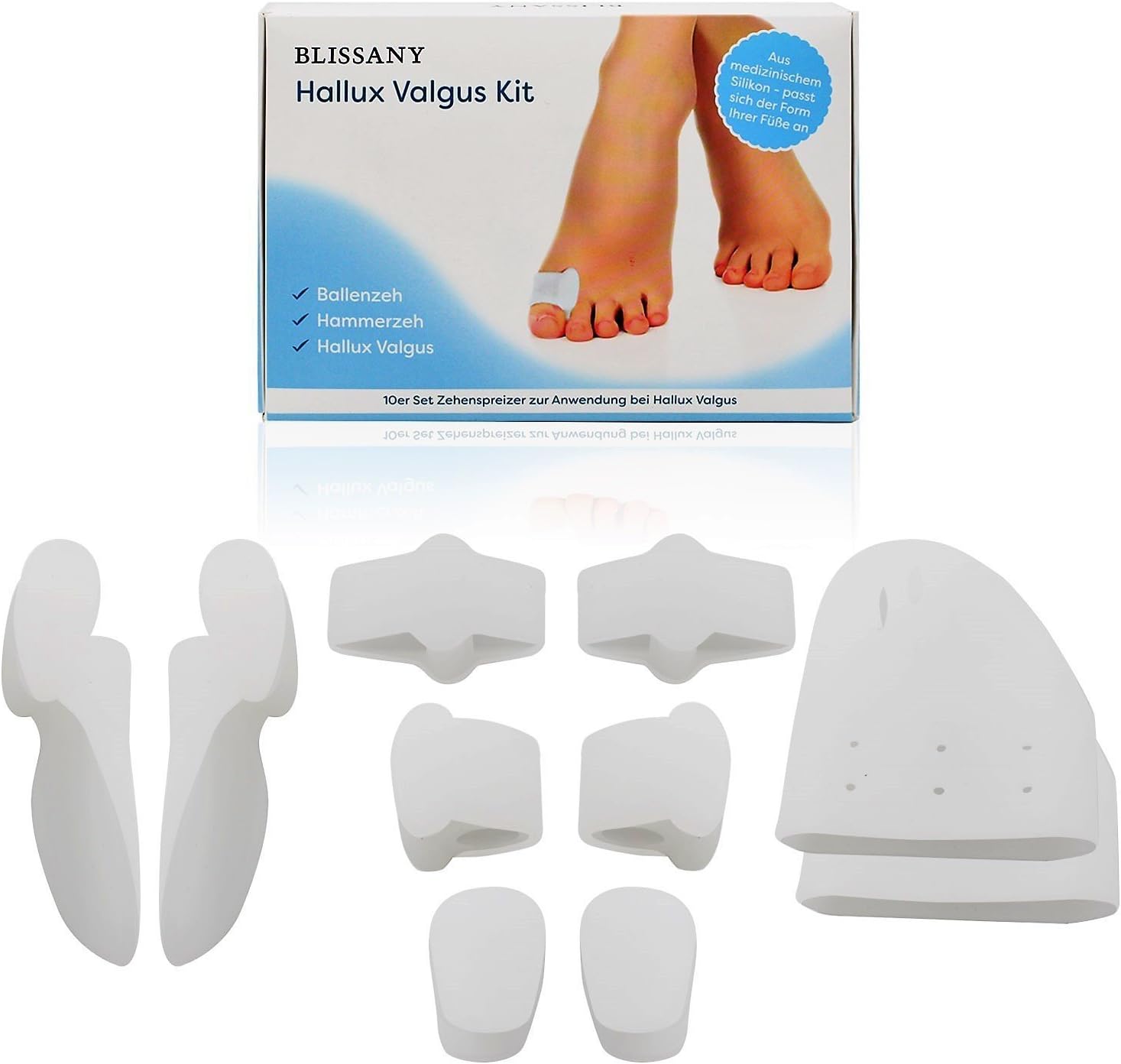 Blissany Bunion Corrector Kit (Set of 10) โ Hallux Valgus Set Made of TPE for Every Situation to Prevent and Correct Hammer Toes
