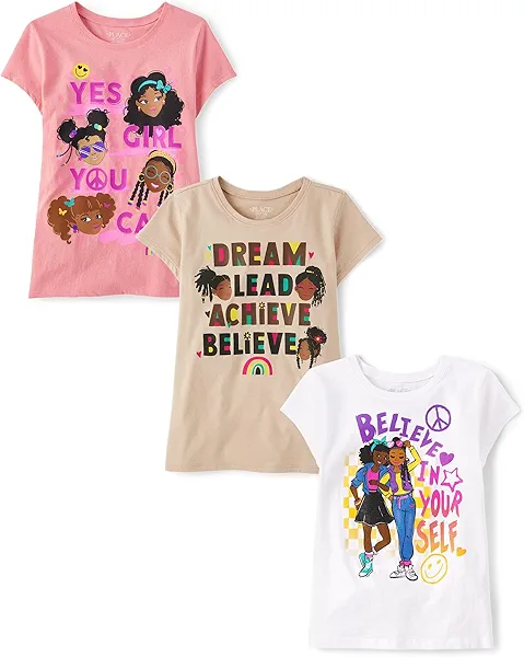 The Children's Place Girls All Holidays,Birthdays Short Sleeve Graphic T-Shirts,3 Pack