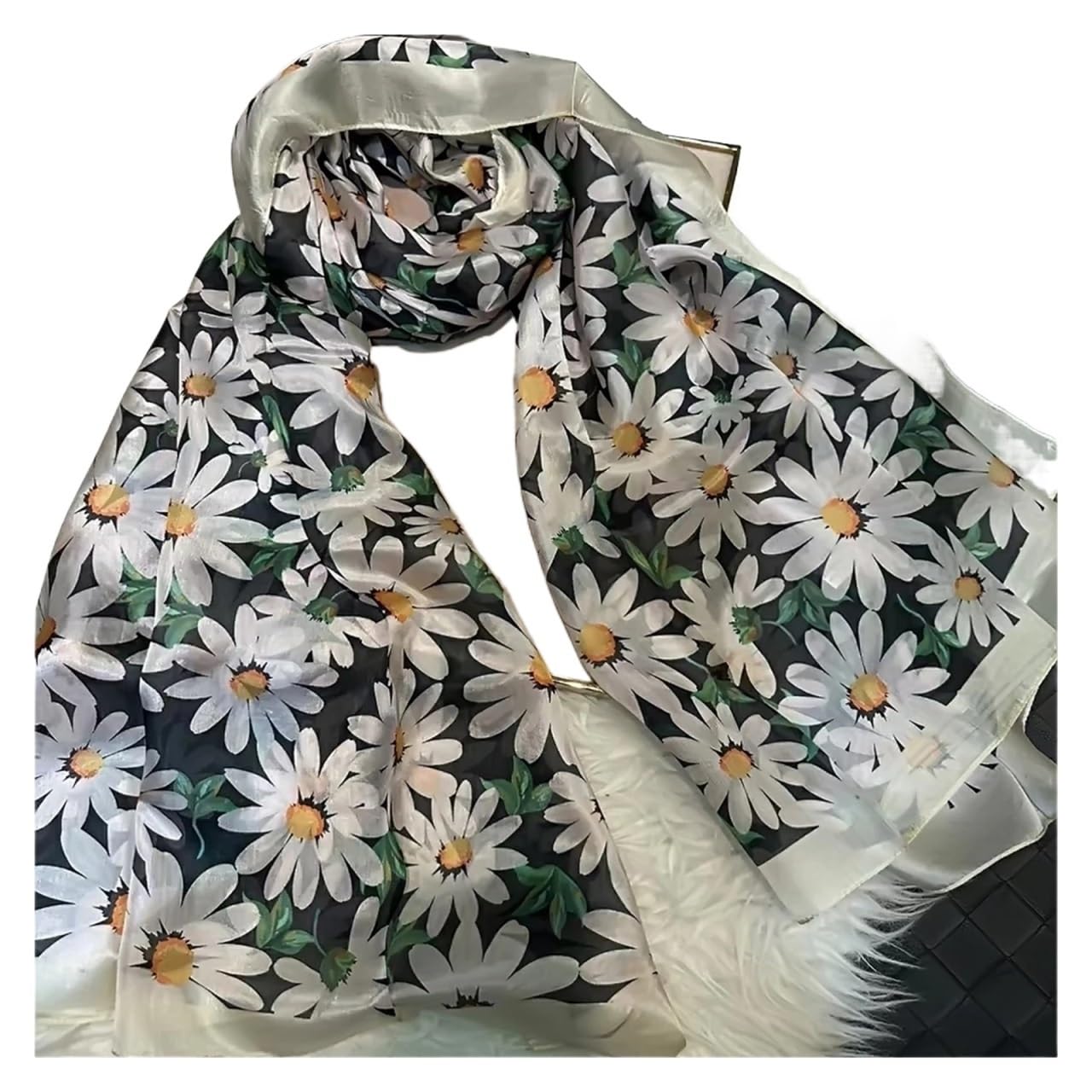 Sciarpa di Seta Sciarpa da donna invernale Sciarpe di seta di gelso Scialle Sciarpa lunga di seta femminile Blu e caffè 180 * 110 cm (Color : Beige white)