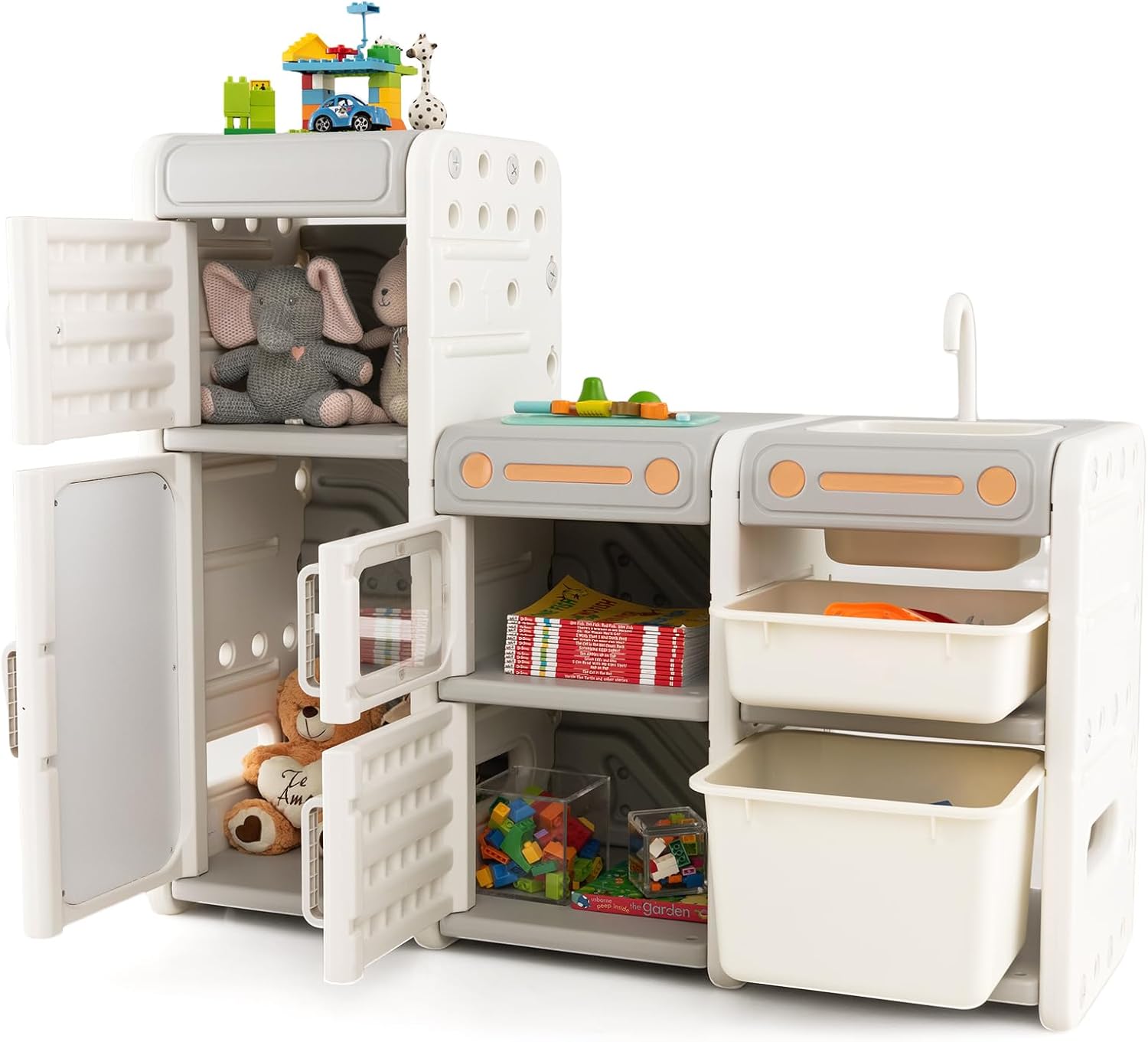 Costzon Kids Toy Storage Organizer, Multipurpose Montessori Toy Shelf with Removable Drawers, Magnetic Whiteboard, Markers, Toddler Toy and Book Storage Cabinet for Playroom, Bedroom, Nursery