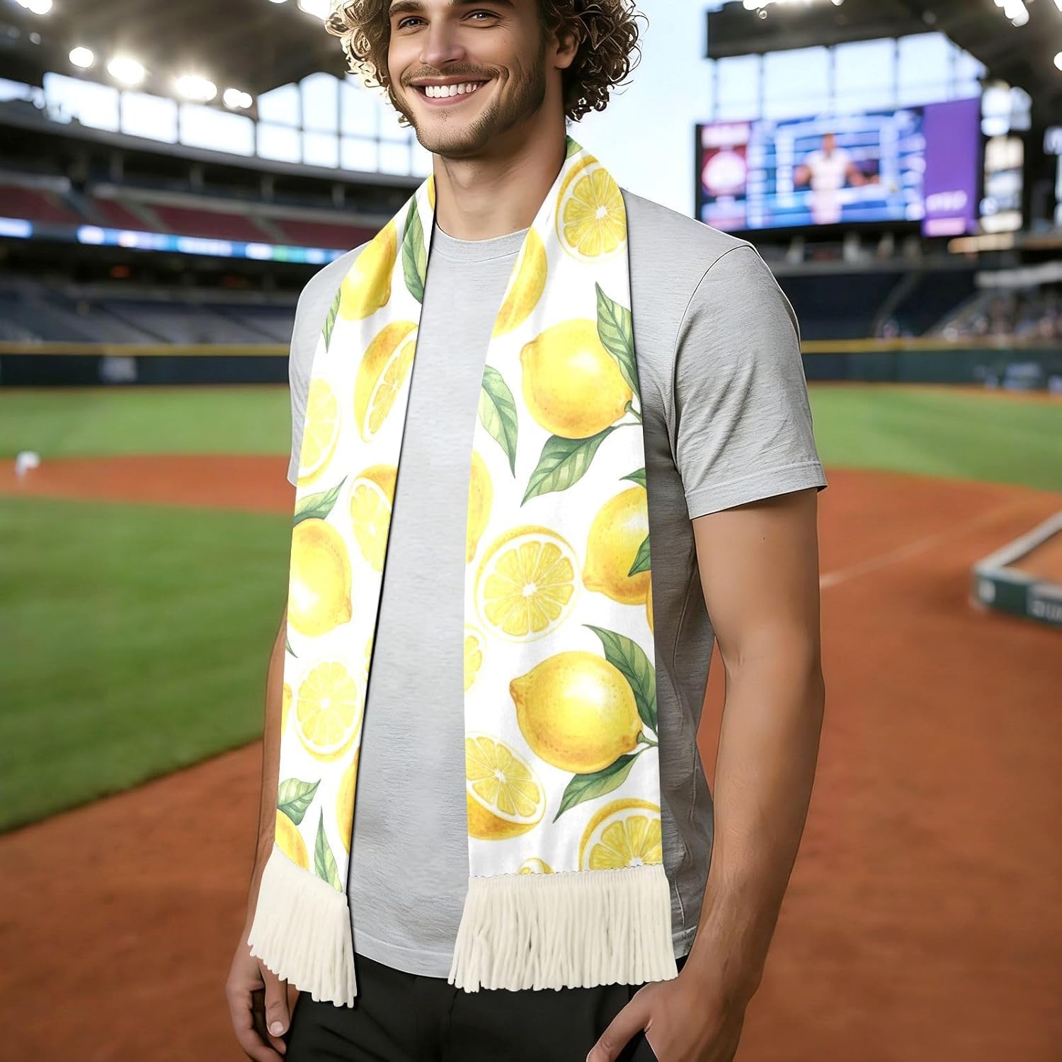 CHIFIGNO Yellow Lemon White Sports Fan Scarf Sweat Towel, Soft Polyester Cheering Banner for Soccer Games, Quick Dry Rally Towel