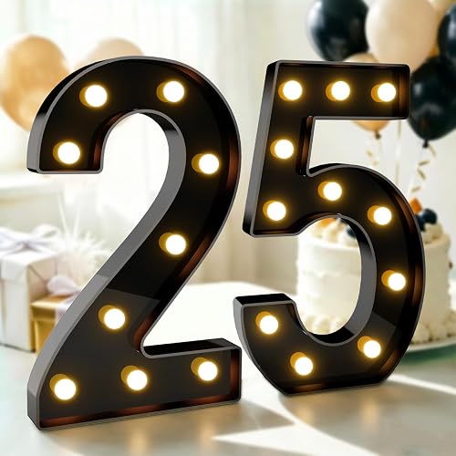 Pooqla 25th Birthday Decorations for Her Him, Large 12.6 in Tall Light Up Numbers for Party Decorations Table Decor, Big Marquee Numbers 25th Birthday Gift for Men Women Wedding Anniversary Decor