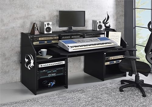 Miniatura 1 de Wealthman Escritorio de estudio de grabación de música con bandeja de teclado de piano, mesa de estación de trabajo de estudio de grabación con