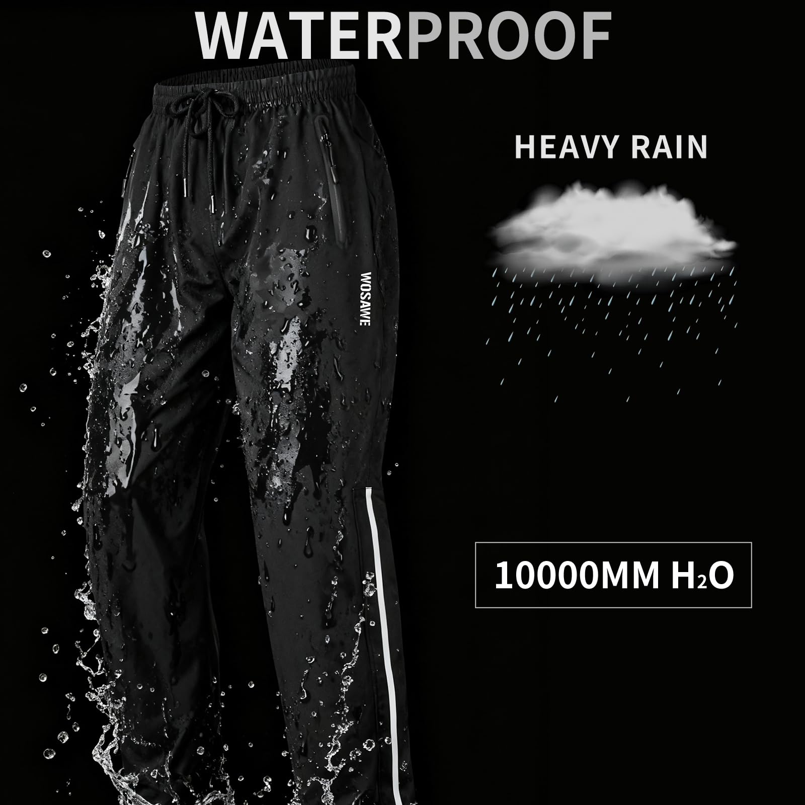 WOSAWE Pantalones impermeables unisex ligeros y transpirables para motocicleta, pantalones de lluvia resistentes al viento, pantalones de senderismo con funda para zapatos