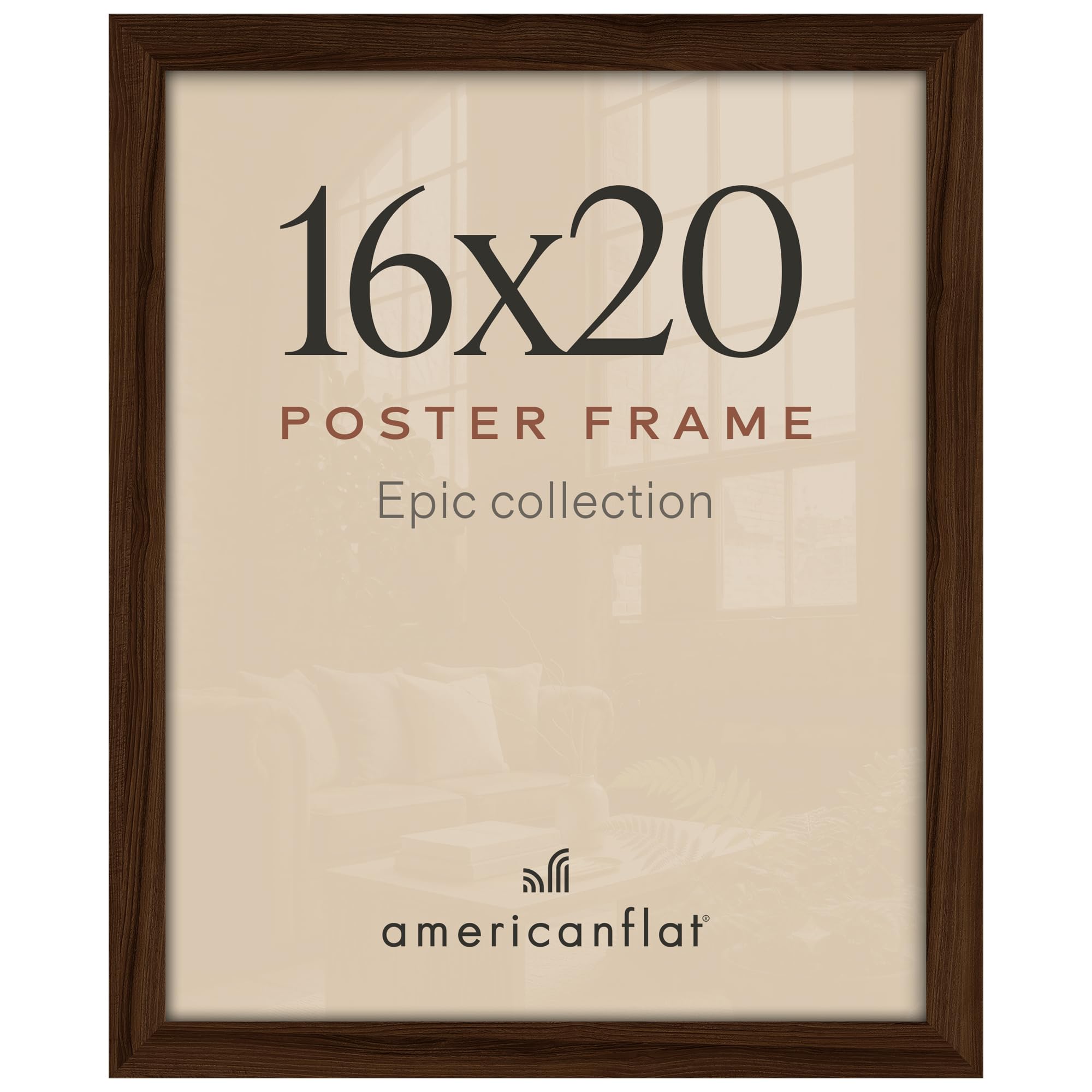 Americanflat 16x20 Poster Frame - Walnut Engineered Wood with Polished Plexiglass - Wide Picture Frame for Vertical or Horizontal Wall Display - Epic Collection - Walnut