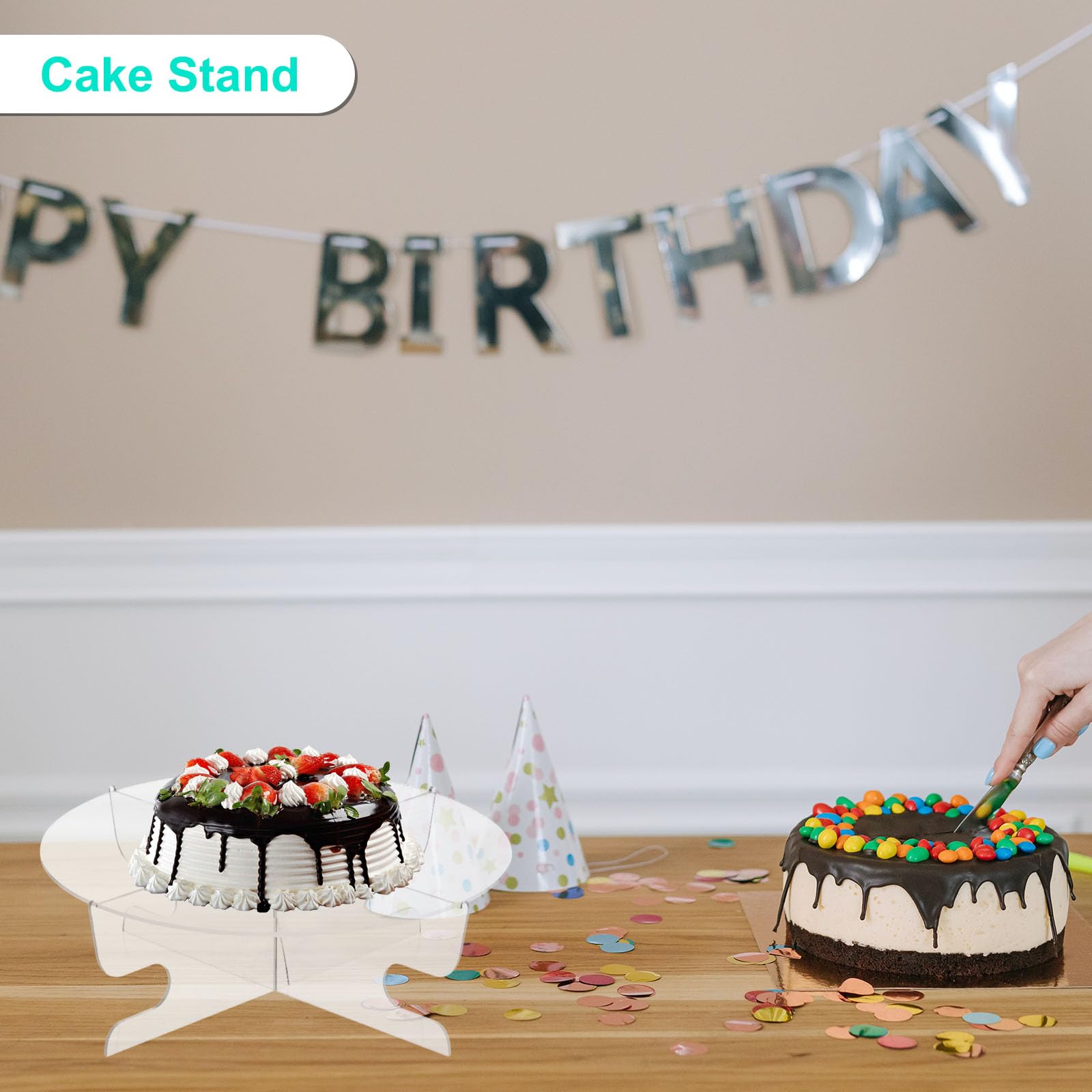 sourcing map Set di 2 alzate per cupcake in acrilico, con 3 ripiani rotondi e 1 ripiano per dessert, supporto rotondo per cupcake per tè, matrimoni, feste di compleanno, colore: trasparente