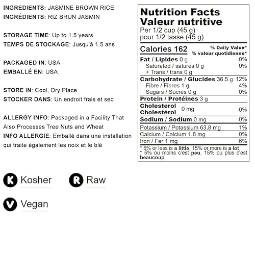 Miniatura 3 de Arroz integral de jazmín, 6 libras, arroz tailandés de grano entero y de grano largo, vegano, kosher, a granel. Más alto en fibra que el arroz