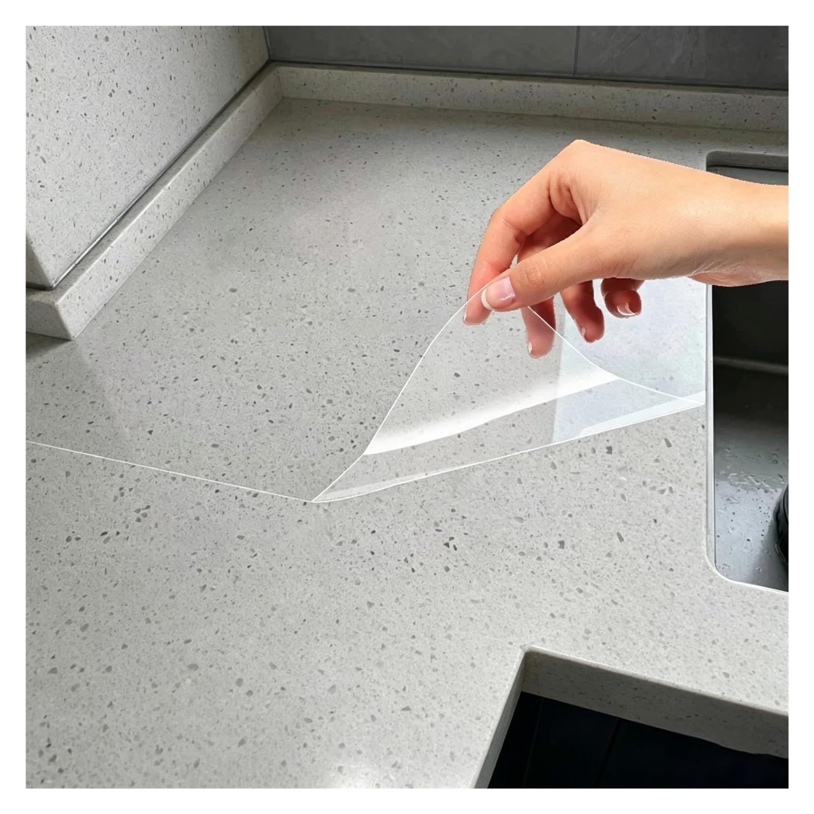 Papel adhesivo transparente y recortable antimanchas para azulejos y muebles altos