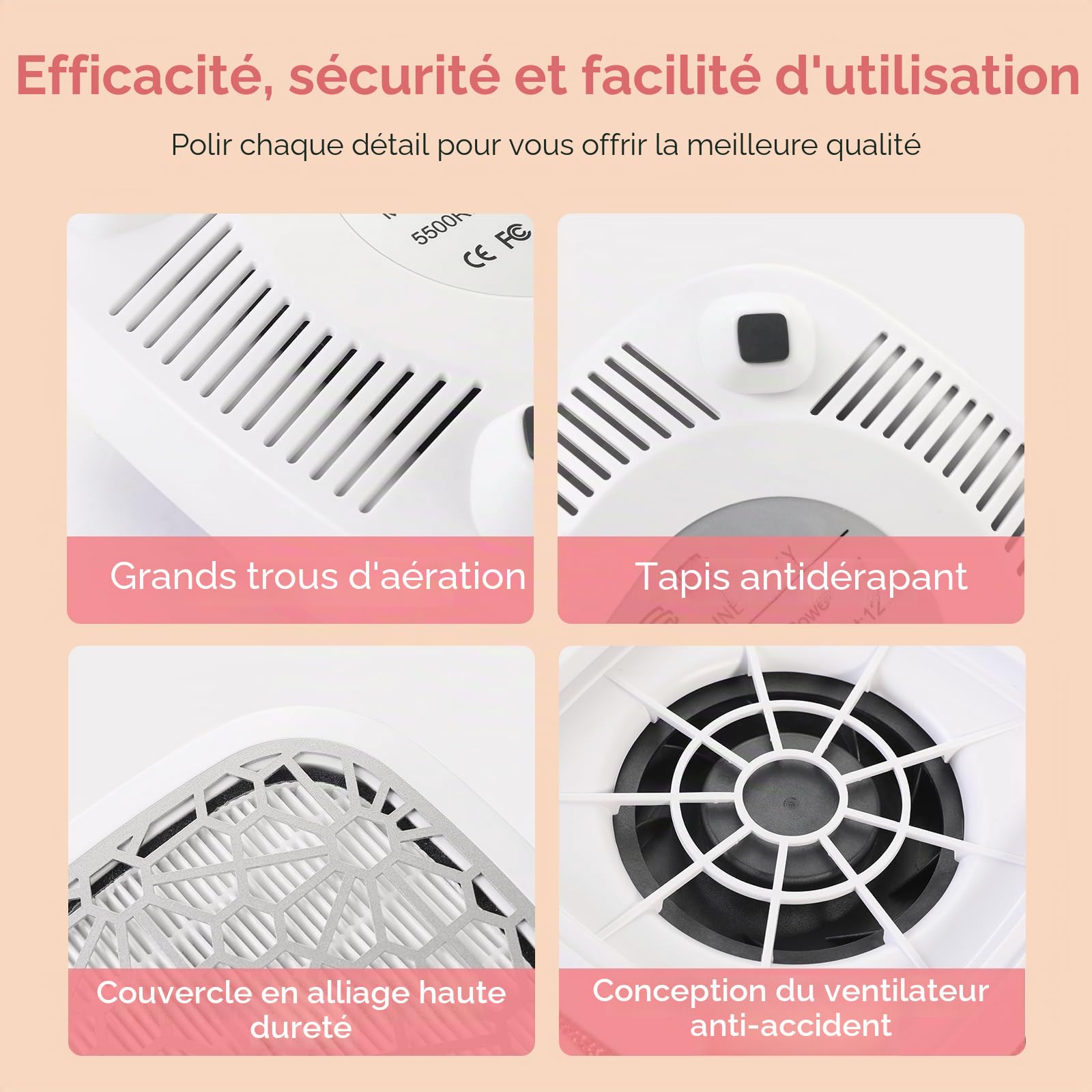 Aspirateur Ongle, Rechargeable 5500RPM avec Filtre Réutilisable | CHRISTINE SHELLY Forte Aspiration Poussière, Machine à Manucure, Comprend 30 Filtres en Coton à la Maison
