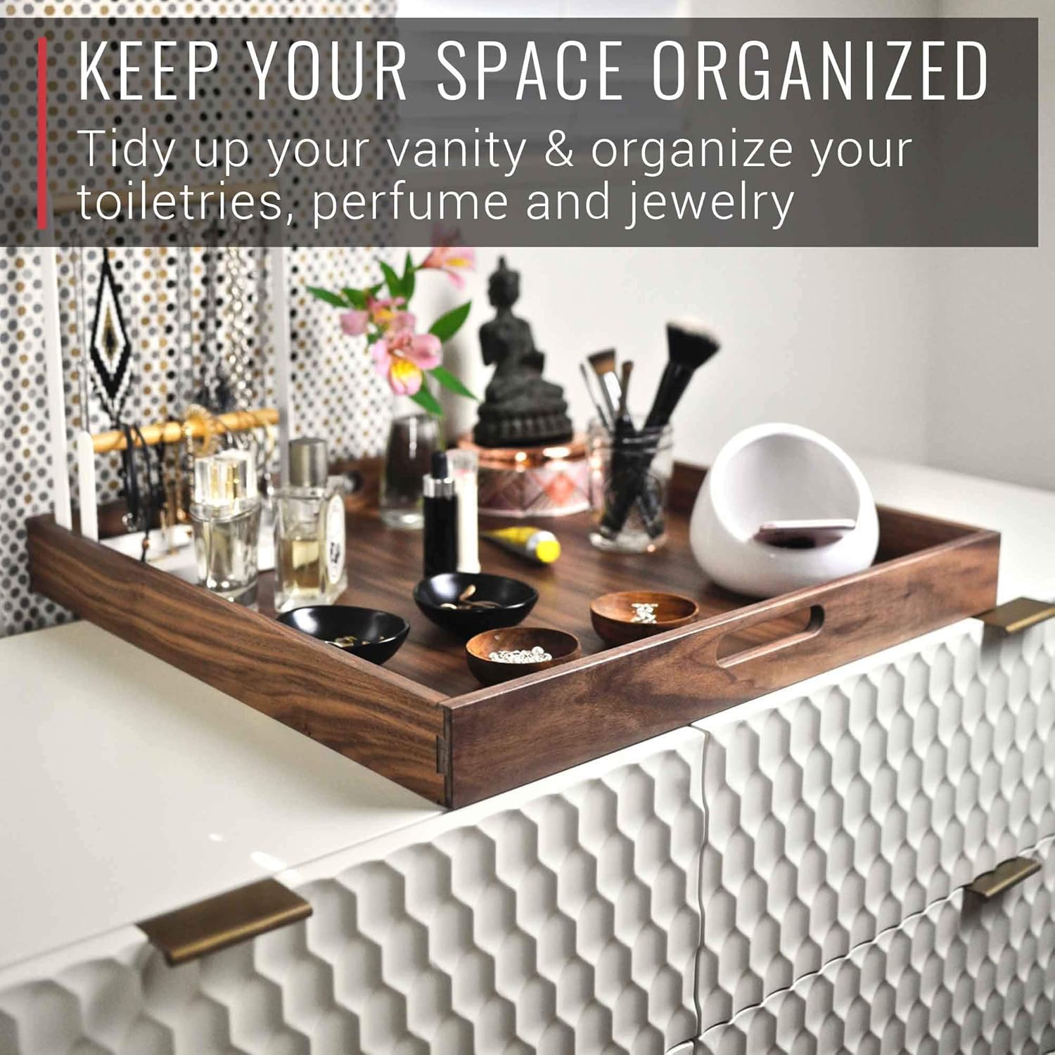Flash Deals - 50% OFF Virginia Boys Kitchens Walnut Wood Serving Tray with Handles - Serve Coffee, Tea, Cocktails, Appetizers, Breakfast in Bed or for Ottomans or Desk - 20x20 Square