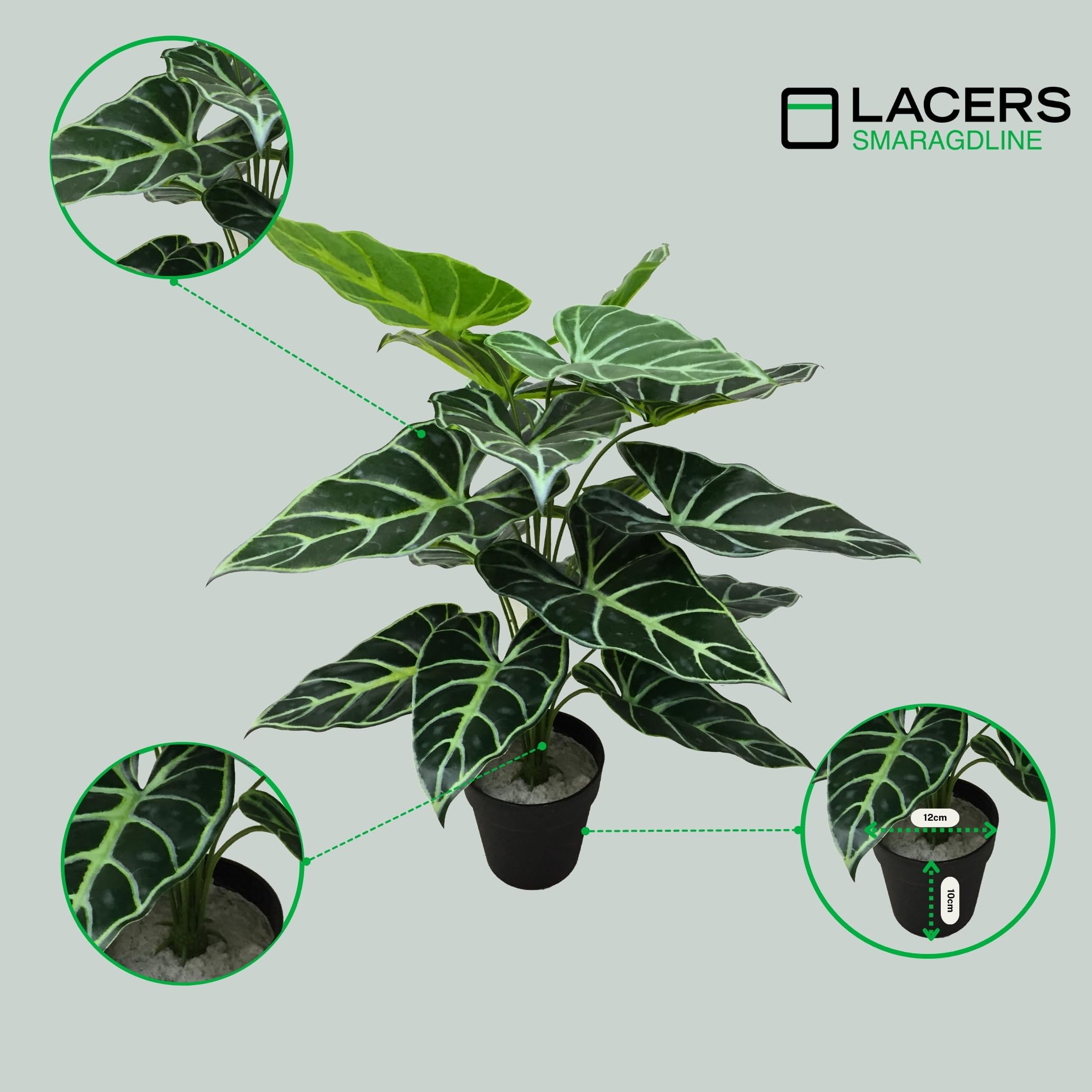 Lacers SMARAGDLINE Künstliche Taro im Topf 2er Set - 60cm Kunstpflanze Dekoration wie echt wirkende Blätter/Real Touch - Kunstblume für Ihr Zuhause, Balkon und Büro