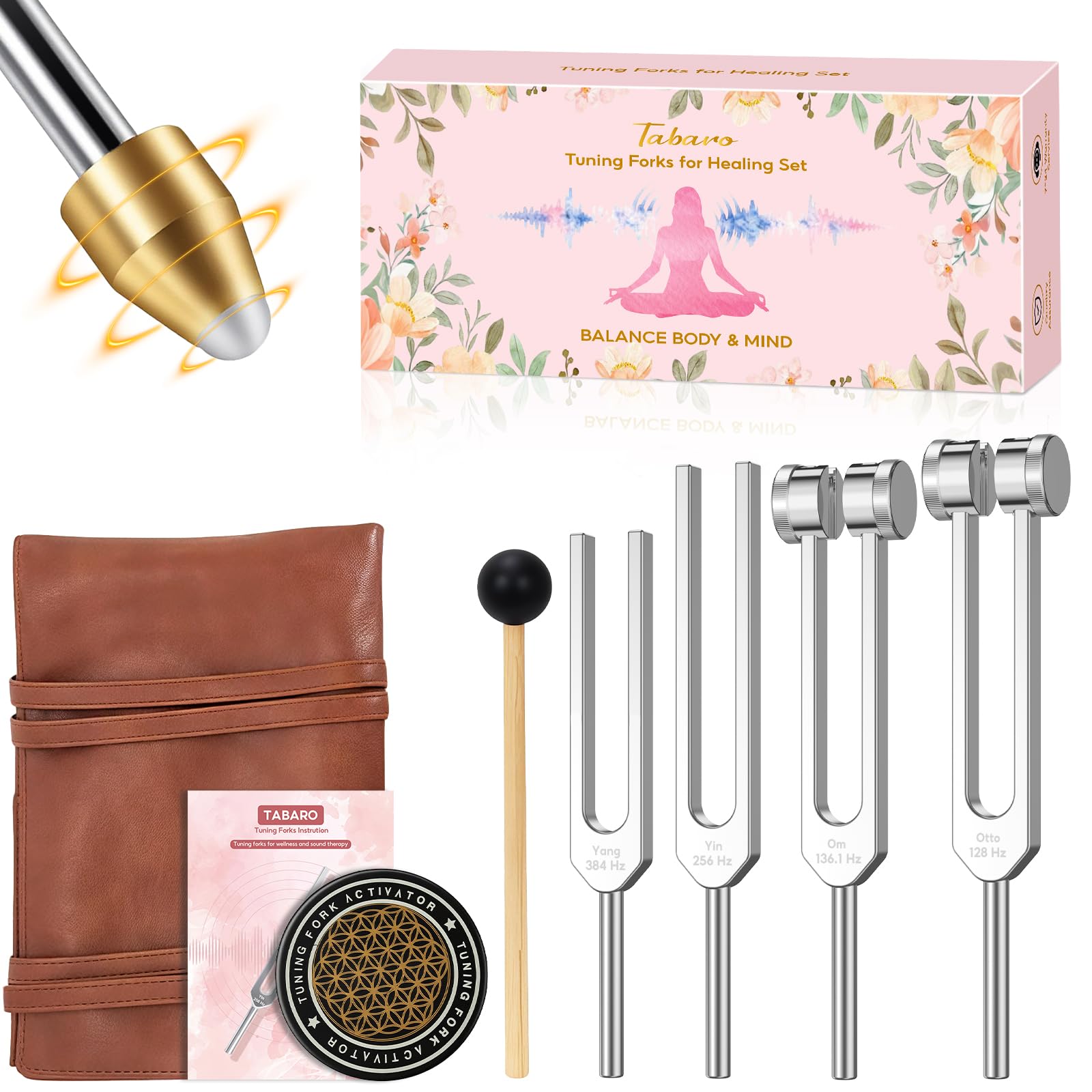 Tuning Forks for Healing Set, 128Hz, 136.1Hz, 256Hz, 384Hz