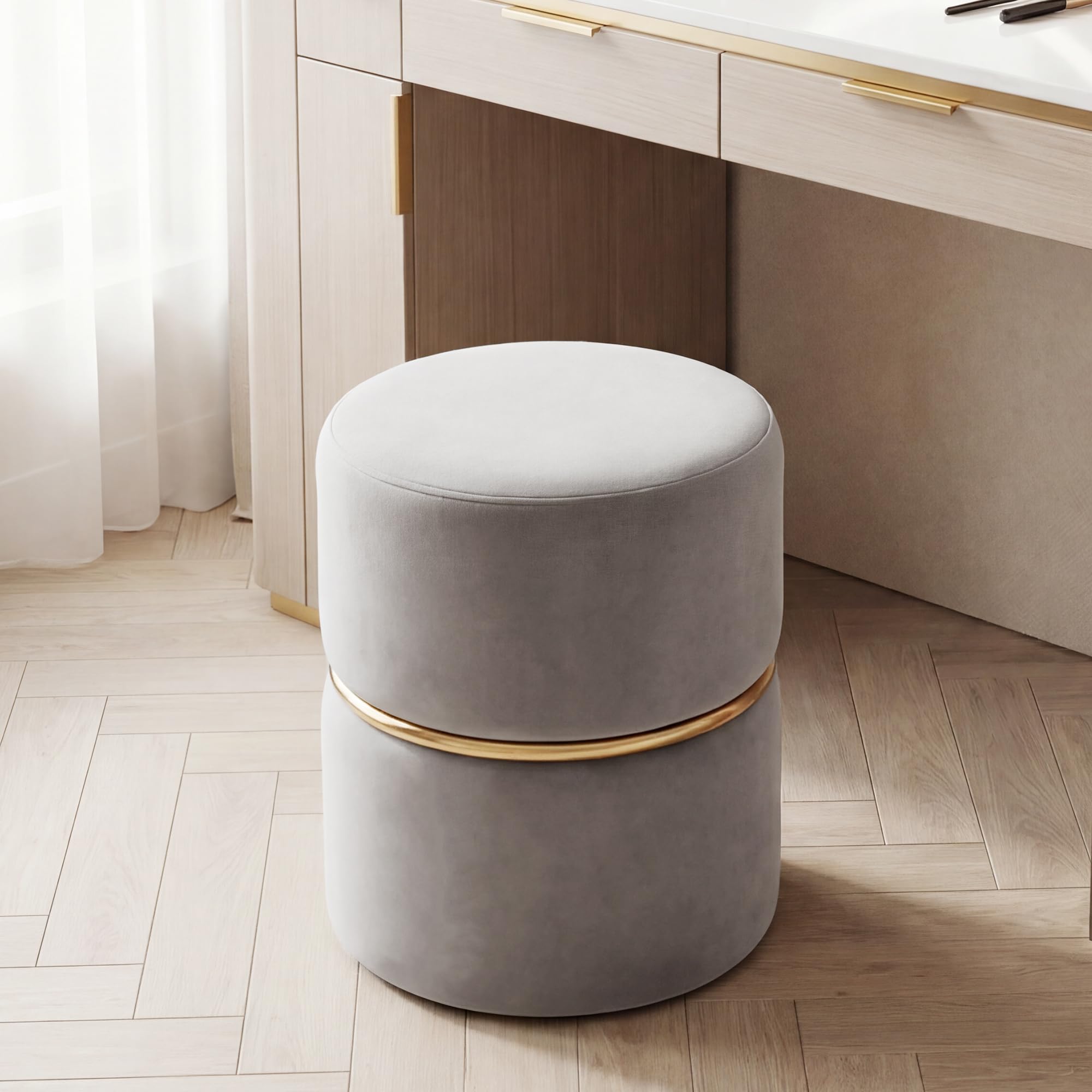 Duhome Taboret okrągły taboret tapicerowany taboret do makijażu szlachetny design 9123, kolor: szary, materiał: aksamit
