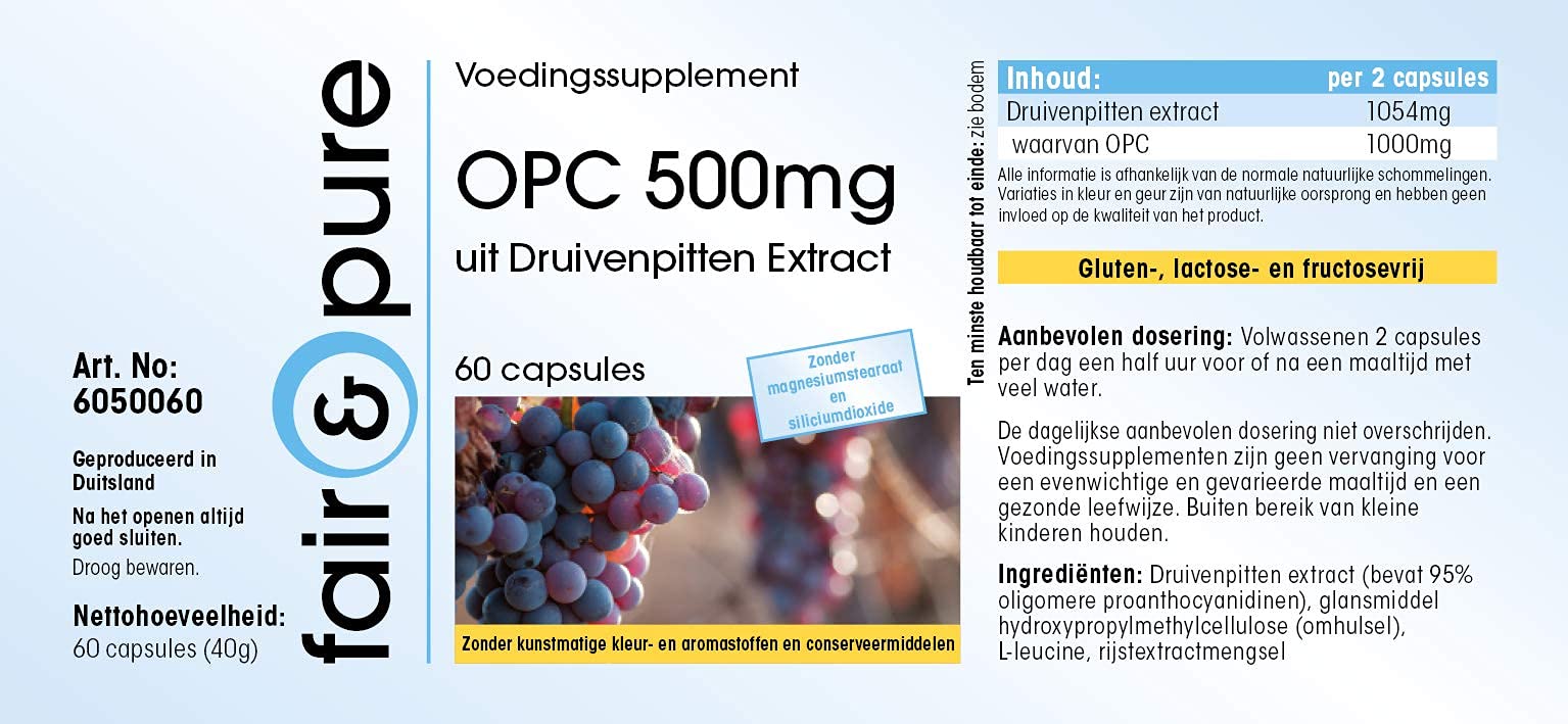 Fair & Pure® - OPC 500mg - Estratto di semi d'uva - Vegan - 60 Capsule (Confezione da 2)