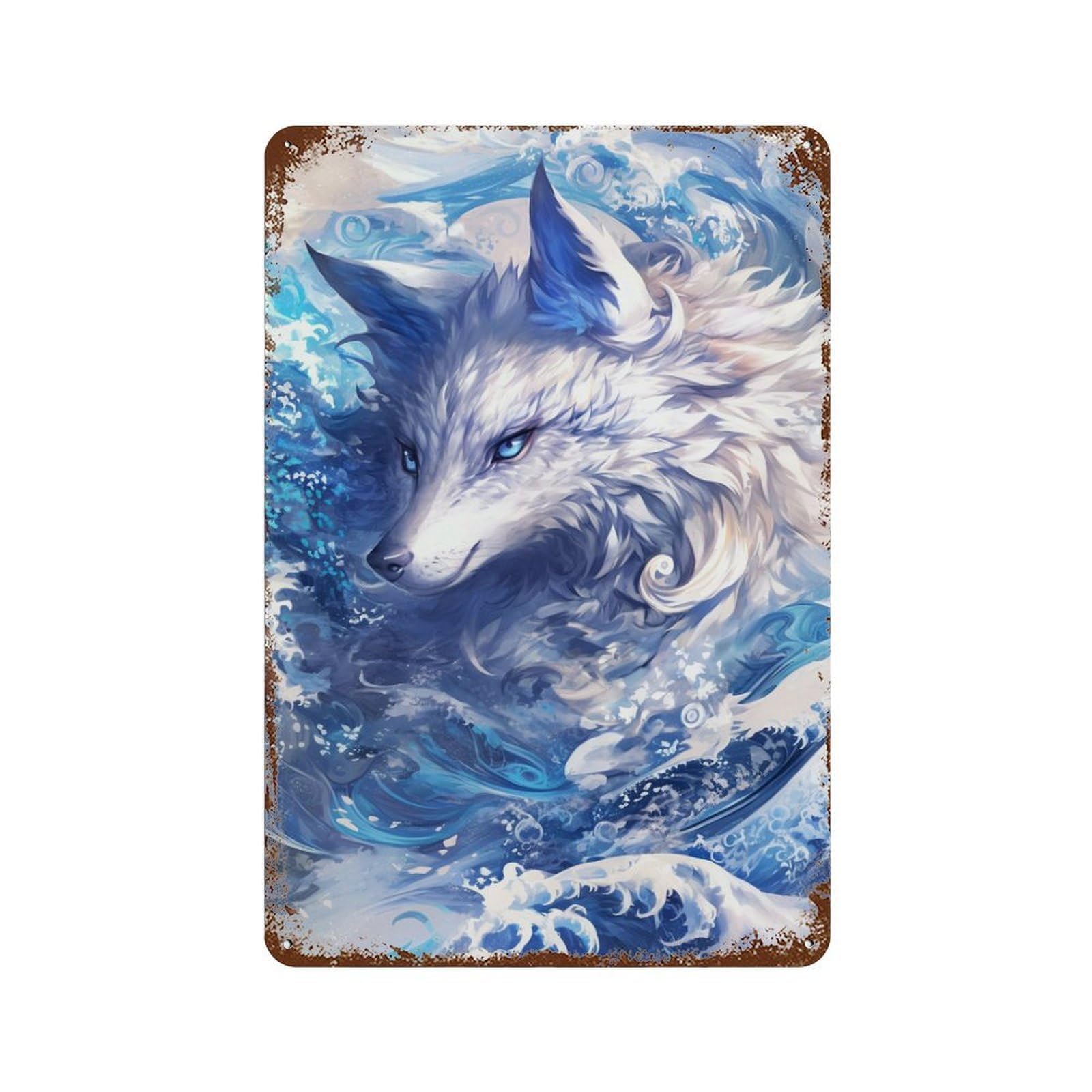 Oceanic Wolf Majesty -1 Aged Metal Wall Plaque 11.8"x7.9", Classic Wall Plaque for Garage, Pub Or Kitchen