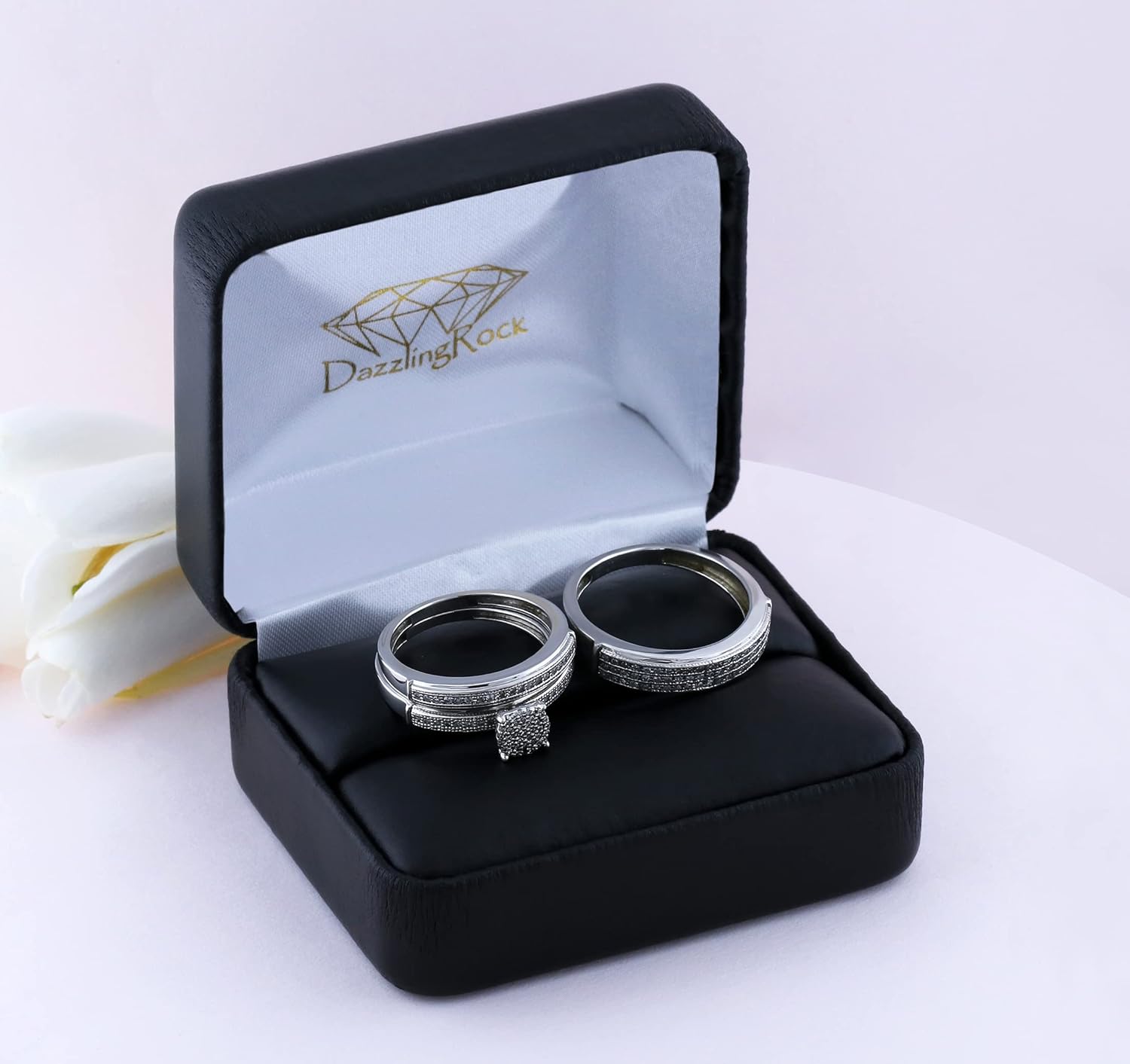 Dazzlingrock Collection 0.48 Ctw Round White Natural Diamond Cluster Trio Ring Set in 925 Sterling Silver