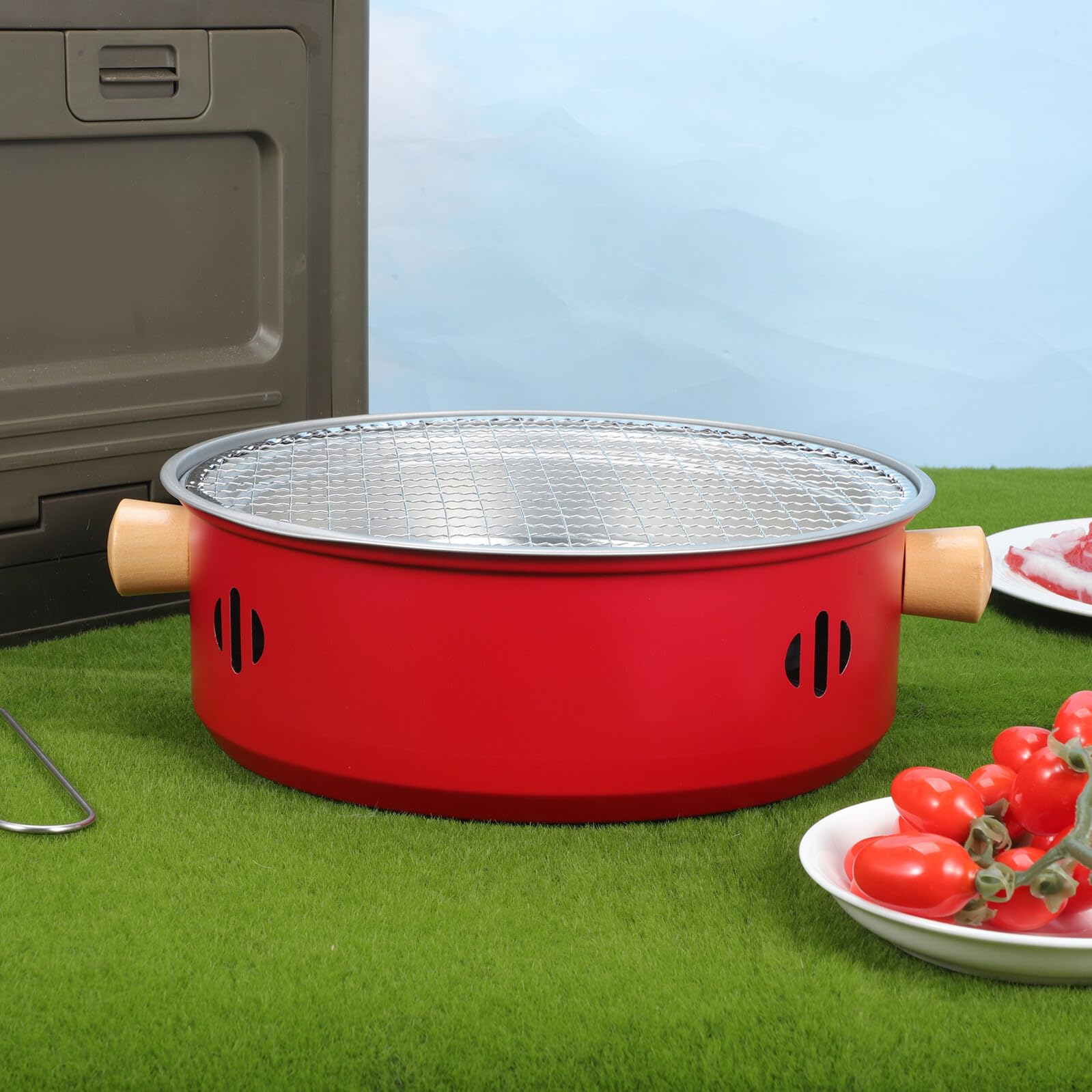 ifundom Barbecue Portatile in Ferro Stufa a Carbone da Esterno Griglia da Campeggio Smontabile 3 Griglie Fornello da Tavolo per Campeggio Giardino e Feste All’Aperto