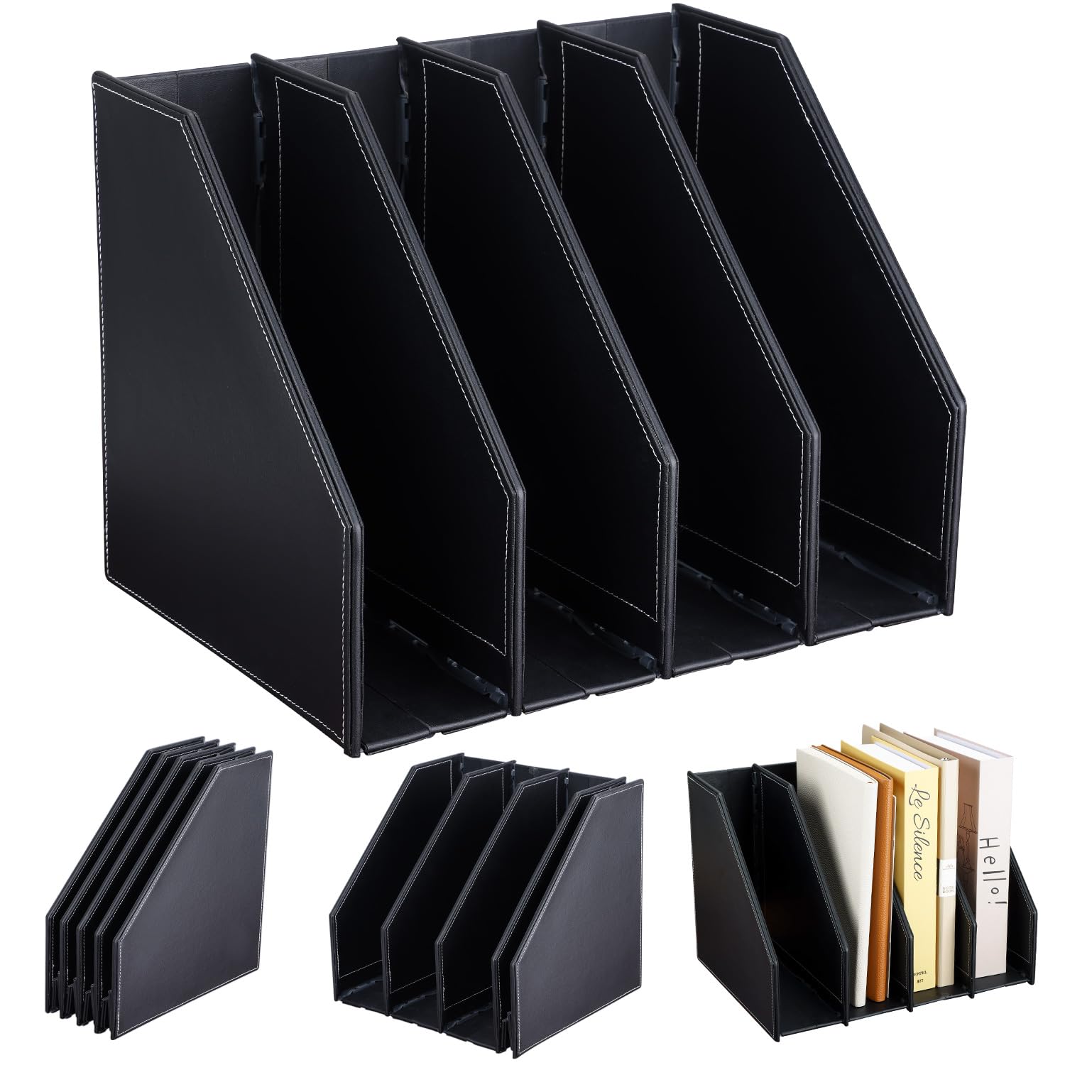 Porte-Revues Pliable A4,Classeur Sur Pied Avec 4 Compartiments,Porte