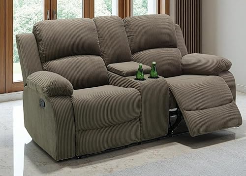 Miniatura 30 de Conjunto de sofá reclinable manual con mesa desplegable, 3 piezas de sofá reclinable de cuero marrón, juegos de muebles para sala de estar, sofá