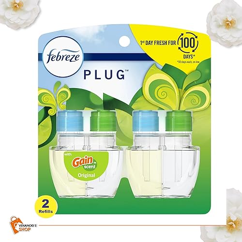 Miniatura 4 de Febreze - Recambio para ambientador de aire, 0.87 onzas líquidas. Recambios de aceite, 2 unidades + incluye adhesivo Venanciosfridge (Gain Original)