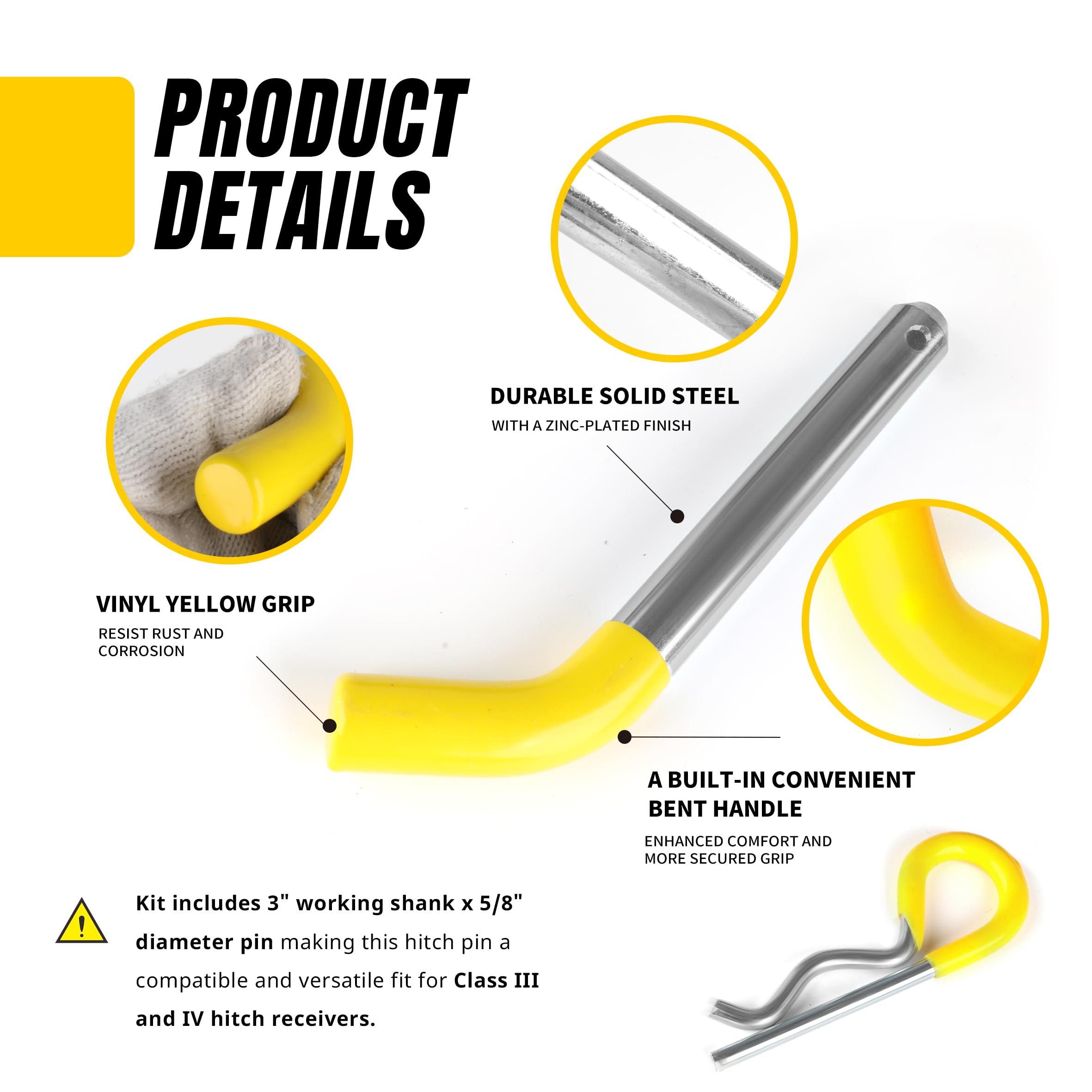 MaxxHaul 50565 Anhängerkupplungsstift und Clip mit gummiertem Vinyl-Griff, 1,6 cm Durchmesser, passend für 5,1 cm Empfänger, 3 Stück