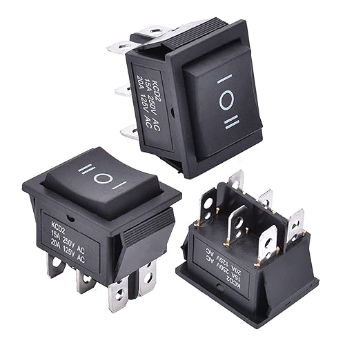 APIELE Interruptor de palanca basculante de 3 posiciones, 3 unidades, 6 pines CA 125V10A 250V16A ON-OFF-ON DPDT para barco KCD2-203 (negro)