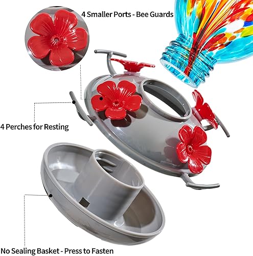 Miniatura 61 de Muse Garden - Comedero de vidrio soplado de 27 onzas para colibríes para exteriores; regalo p/mamá, mujeres, abuelos, decoración de jardín p/colgar