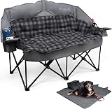Amazon product image of Padded Double Camping Chair Loveseat Couch with 2 in 1 Carry Bag, Gray | Oversized 2 Person Camping Chairs Heavy Duty Folding Camp Lawn Sofa with Cup Holders for Adults, 900 LBS