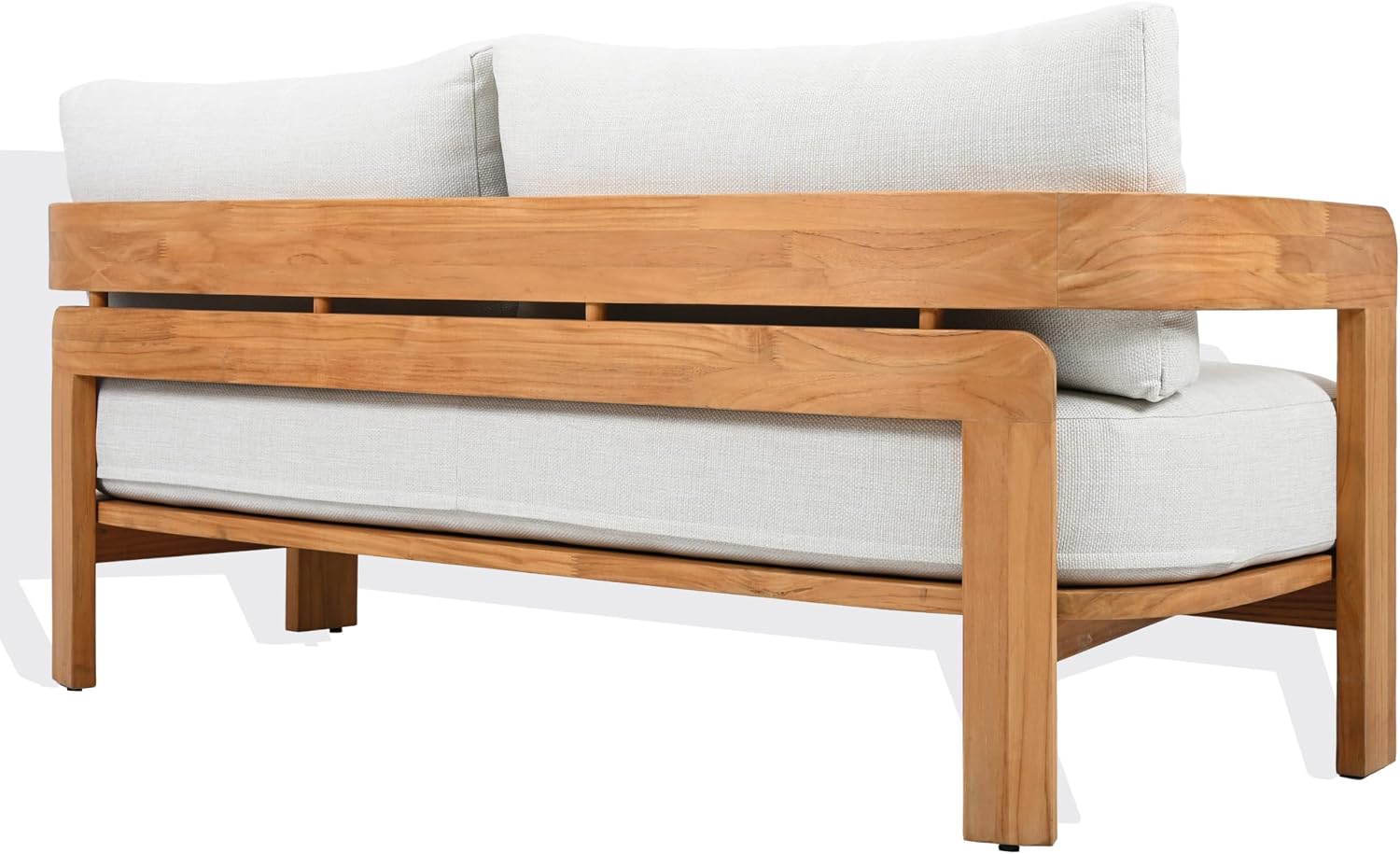 SAFAVIEH Couture Outdoor Patio Furniture Collection - Achilles Natural Teak & White Patio Sofa, Modern Outdoor Seating (CPT1069A)