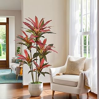 Artificial Faux Silk Dracaena Tree Red Leaves