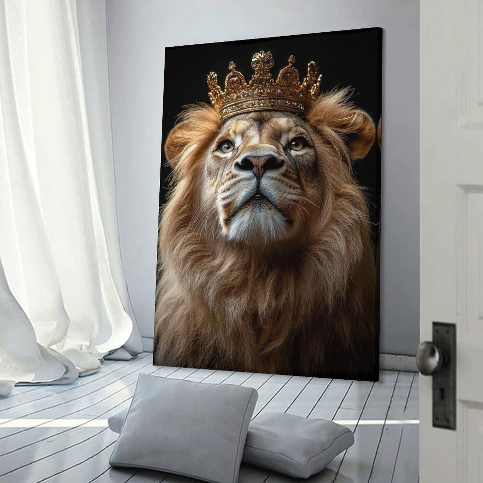 Junmoney Lion with Crown Canvas Art Print, 24x36inch(60x90cm), for Living Room, Bedroom, Office Or Hallway, Decorative Artwork with Broad Appeal