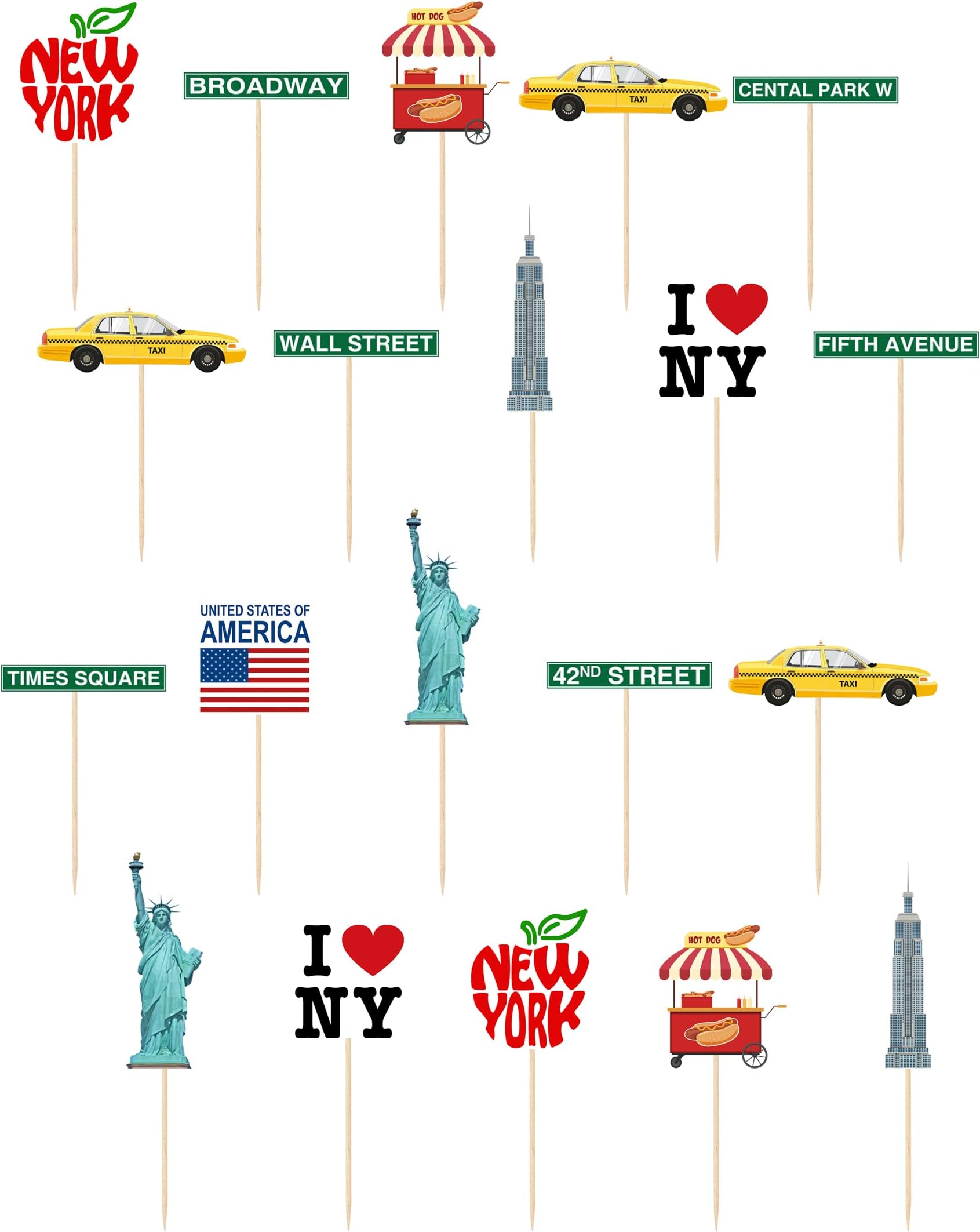 New York Theme Birthday Cupcake & Party Food Topper Decoration Picks 20 Pack