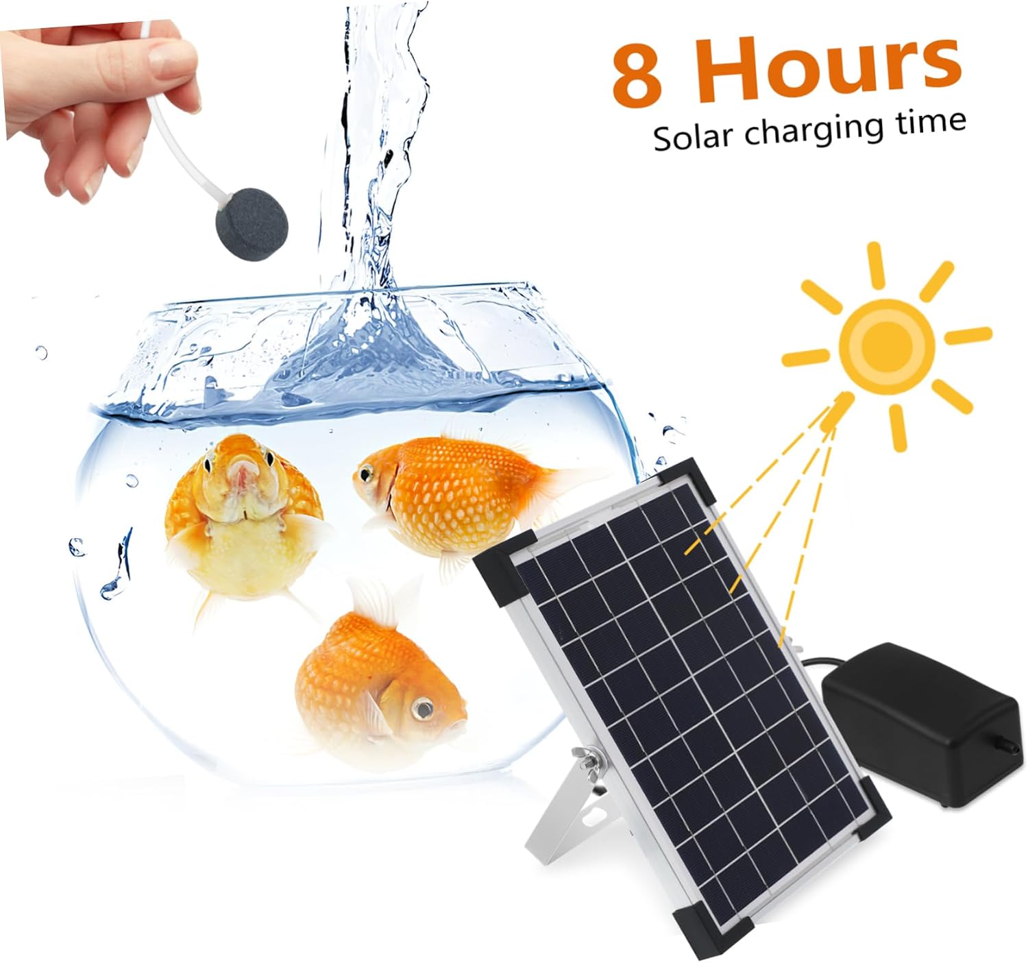 Mikikit Solar Powered Aquarium Air Pump High Efficiency Oxygen Pump for Fish Tank Aeration Outdoor Water Circulation Easy One-Button Construction
