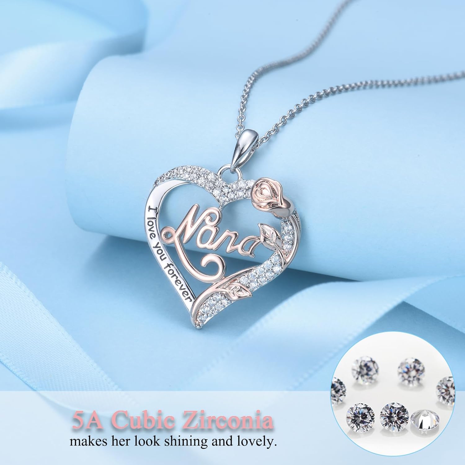 Nana Mom Daughter Necklace Gifts for Nana Grandma Grandmother Mom Daughter, To My Nana Mom Daughter Rose Heart Pendant Necklace Gifts -Birthday Christmas Wedding Retirement Gifts for Women Teen Girls Her - Image 4
