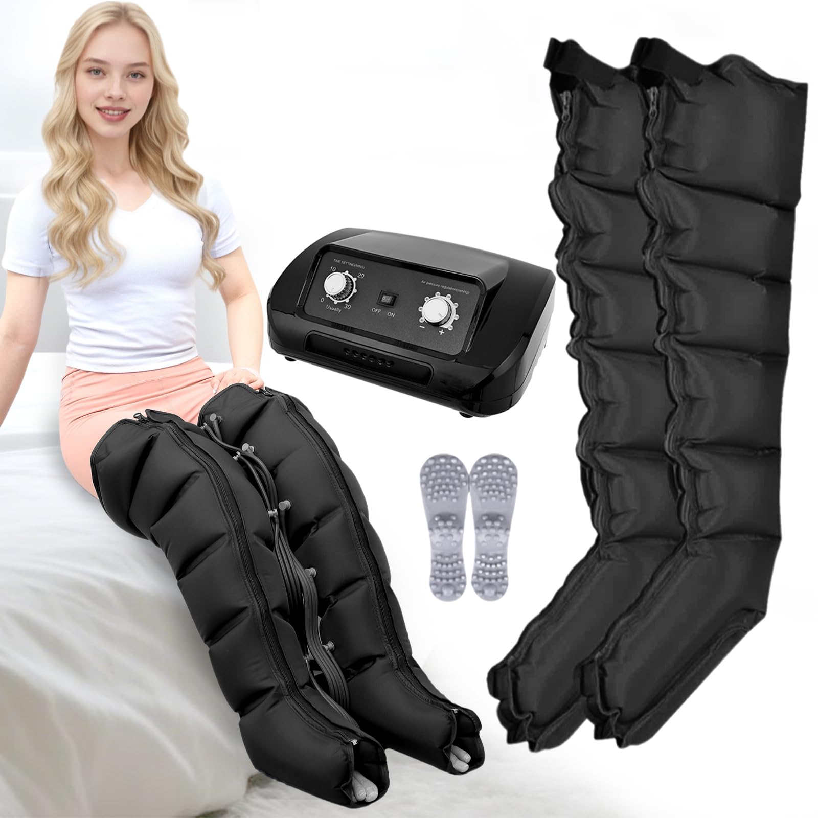 Presoterapia Piernas y Abdomen, Maquina Botas Presoterapia Profesional Para Casa, 6 Camaras Masajeador Botas, 30-240Mmhg Ajustables (Style 2 Piernas, XL)