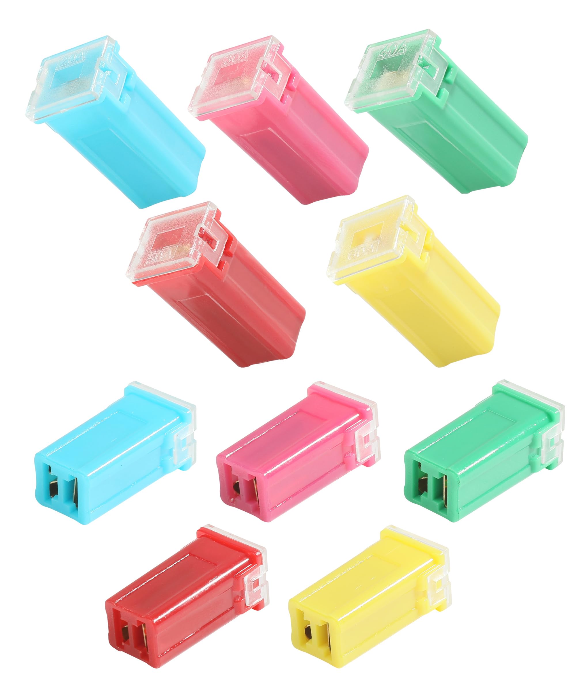 10PCS Fuse Kit，Car Accessories Fuse Box，20A 30A 40A 50A 60A Car Fuses，Low/Tall Fuses Automotive Kit，Box Shaped Automotive Fuses，Automotive Replacement Fuses，Suitable for Trucks SUVs RVs (Tall)