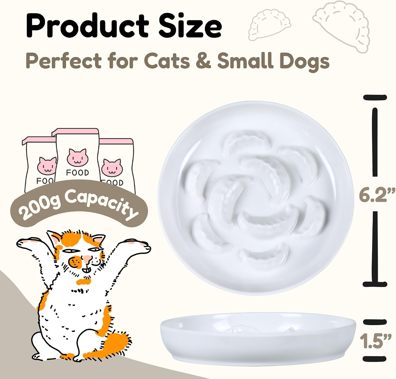 2 Pcs Cat Slow Feeder Bowl Set - Unbreakable Melamine Puzzle cat Bowl for Slow Eating - Cat Dish for Wet & Dry Food- Whisker Friendly & Dishwasher Safe & Non Slip Design - 6.3''W x 1.2''H (White*2)