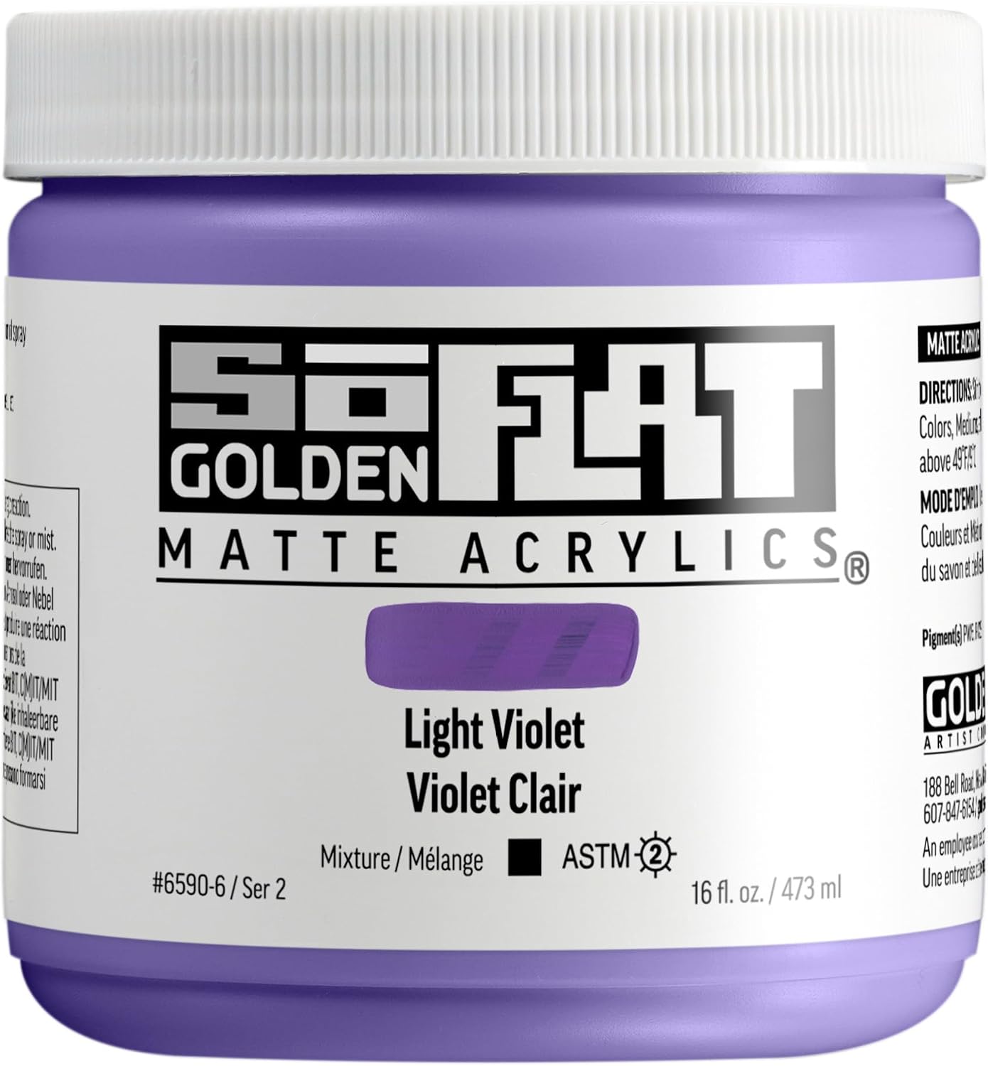 GOLDEN SoFlat Matte Acrylics, Light Violet, 16 fl. oz. Jar, Professional Acrylic Paint, Semi-Transparent