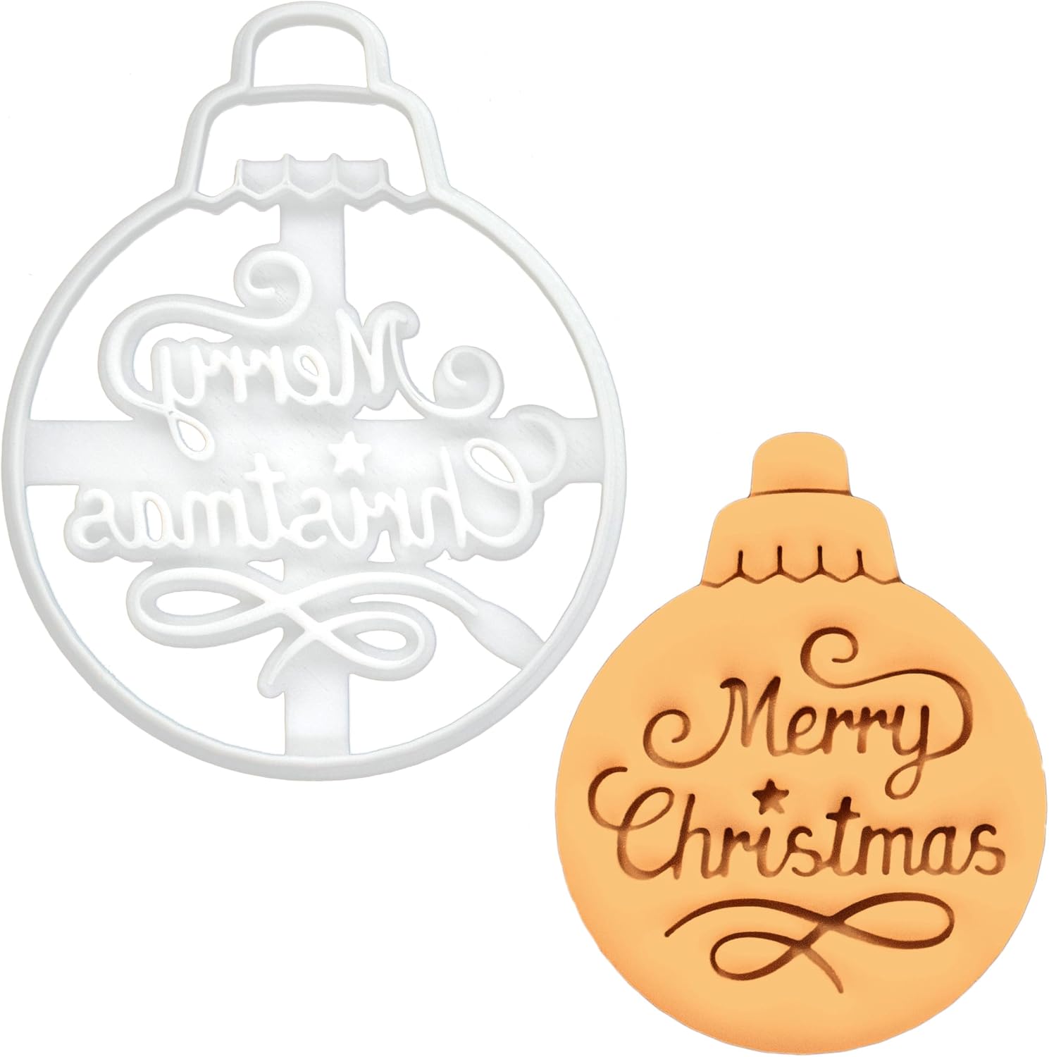 BAKERLOGY Merry Christmas Bauble Cookie Cutter - Bake Xmas Cookies - Detailed Biscuit Cutter Design for Baking and Crafts, ideal on fondant, dough, clay