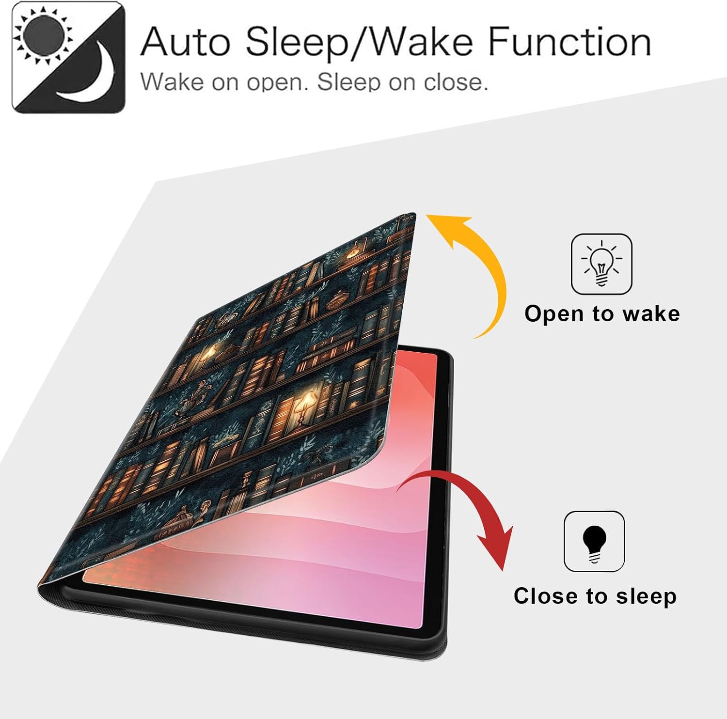 Case for Samsung Galaxy Tab S11 5G 11 Inch 2025, Slim Smart Stand Cover with Auto Wake/Sleep, Shockproof Protective Shell for Work & School, Drawn Bookshelv image 3