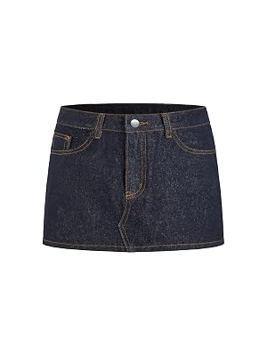 CIDER Women Mini Denim Skirt Low Waist Ultra Short Pocket Jean Skirts