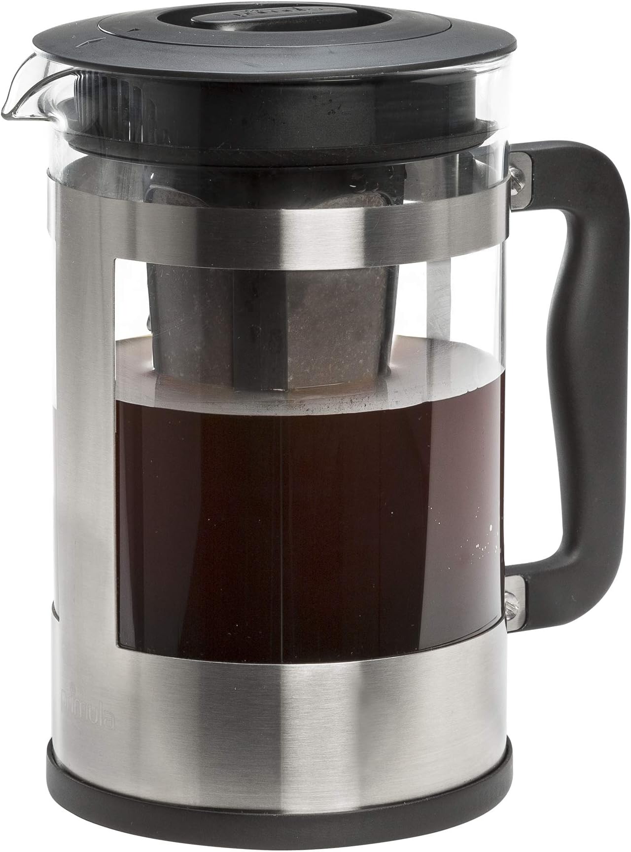 Primula Kedzie Deluxe Cold Brew Iced Coffee Maker Comfort Grip Handle, Durable Glass Carafe, Removable Mesh Filter, 6 Cup, Brushed Stainless Steel