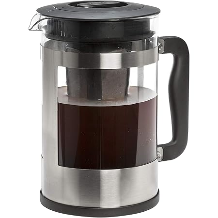 Primula Kedzie Deluxe Cold Brew Iced Coffee Maker Comfort Grip Handle, Durable Glass Carafe, Removable Mesh Filter, 6 Cup, Brushed Stainless Steel