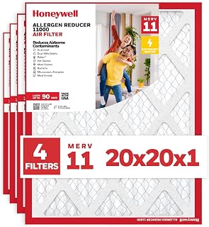 Honeywell 20x20x1 MERV 11 Allergen Reducer 11000 Electrostatic Pleated HVAC AC Furnace Air Filter (4-Pack) | Replacement Filter for Home Use | Made in USA