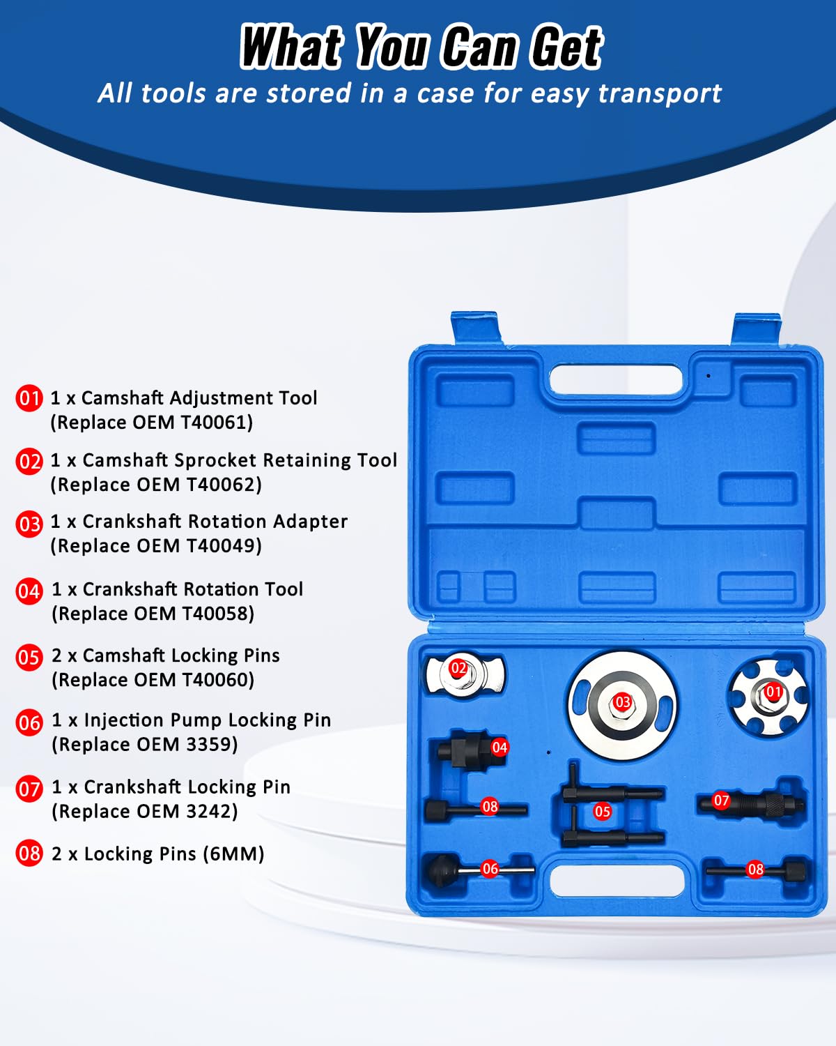 Strumento Regolazione della fasatura Motore Compatibile con VW Audi 2.7 3.0 TDI, Blocco dell'albero a camme e dell'albero Motore sostituisce T40049, T40058, T40060, T40061, T40062, 3359, 3242