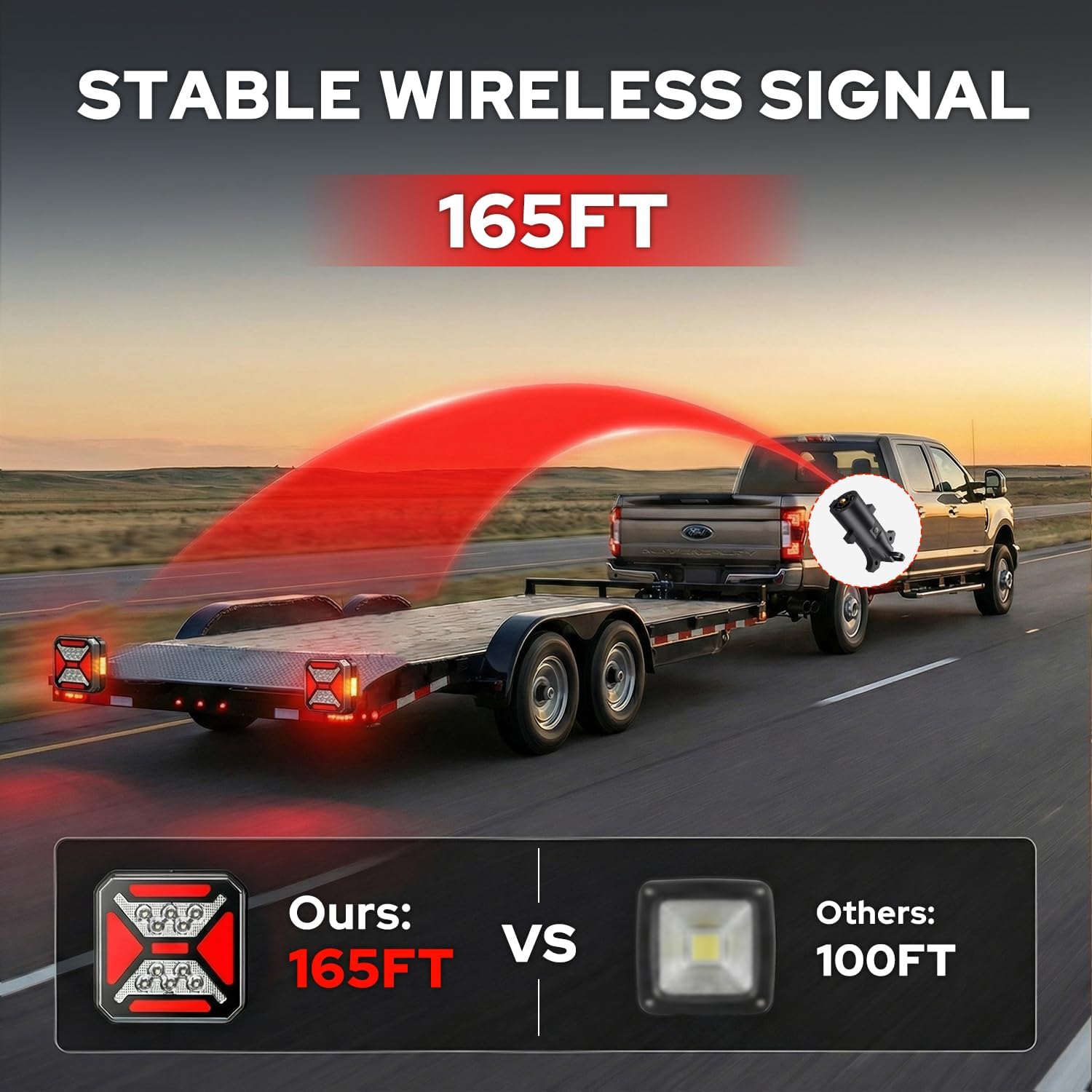 2026 Upgraded 𝟖-𝐈𝐍-𝟏 Wireless Trailer Lights, Adjustable Wireless LED Trailer Lights Magnetic 165 FT Signal Transmission Tow Lights for RV Camper Boat Caravan, 10H of Use, IP68 Waterproof