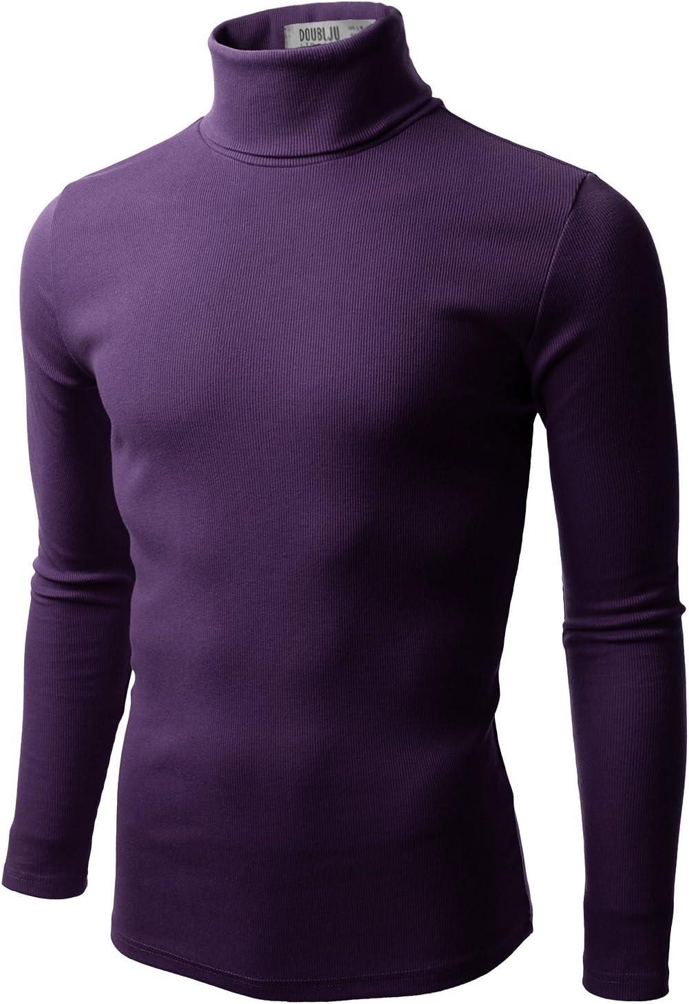 Doublju Mens Basic Long Sleeve Cotton Knit Turtleneck Sweater Purple 2XL