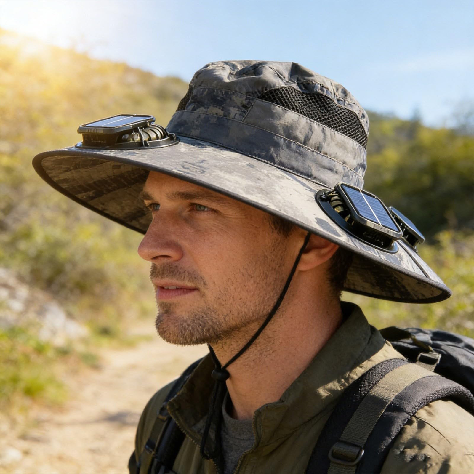 2026 Innovativo cappello da sole con sistema di raffreddamento integrato grazie a tre ventole, ricarica USB a energia solare per una protezione ottimale UPF 50+ per tutte le attività all'aperto