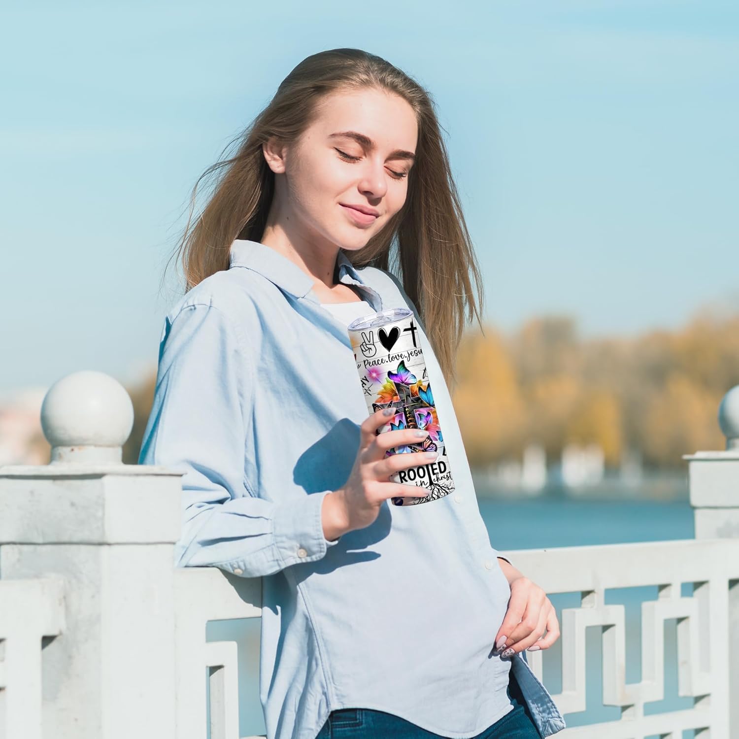 ATHAND Bible Verse Faith Affirmations,Inspirational Christian Tumblers for Women,20 OZ Insulated Stainless Steel Skinny Iced Coffee Tumblers with Lid,Gifts for Friend,Women,Girls,Mom,1 Pcs - Image 7